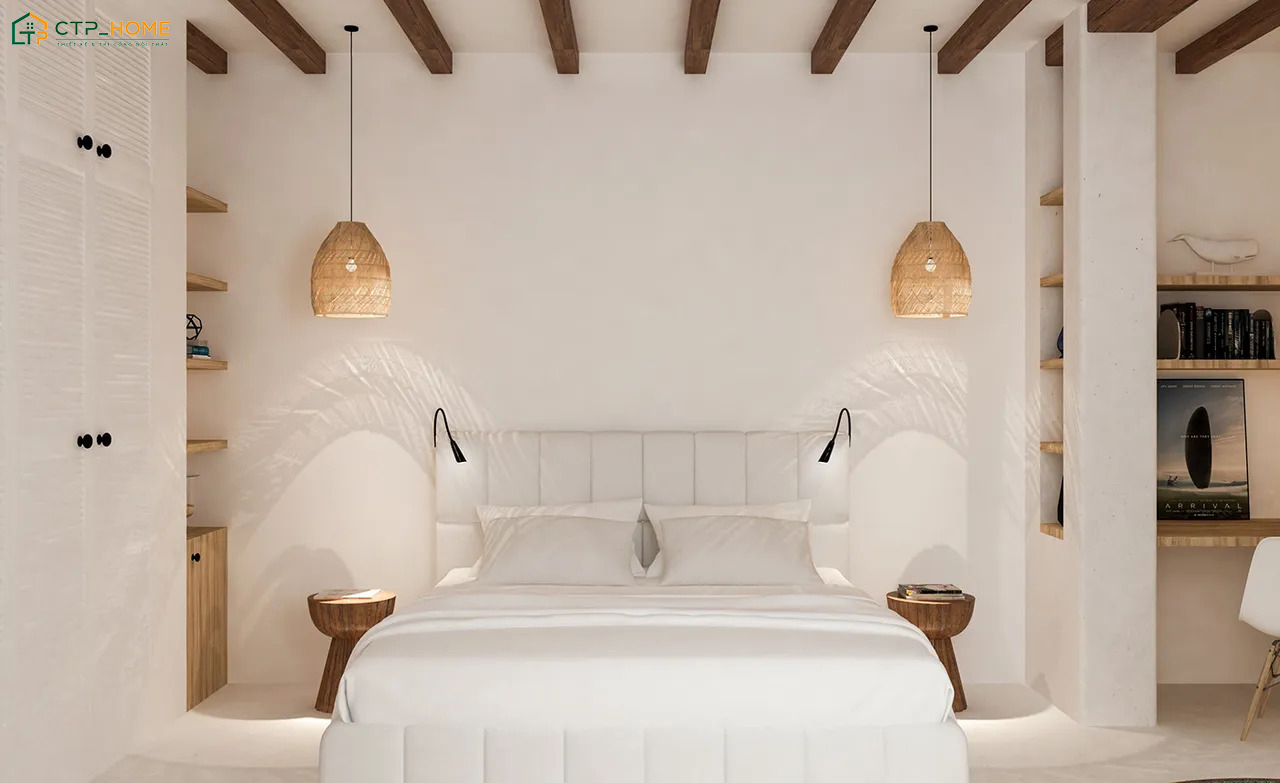 Mẫu phòng ngủ phong cách Địa Trung Hải màu trắng thu hút với vẻ đẹp sang trọng, phóng khoáng