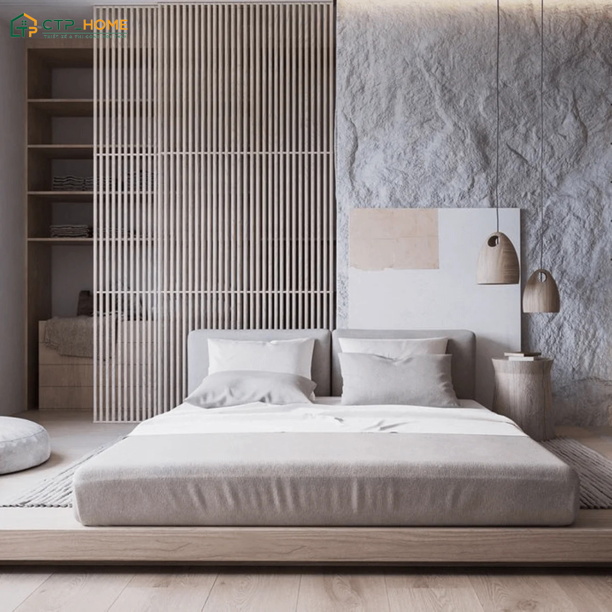 Gia chủ có thể bố trí phòng ngủ không giường để tạo cảm giác gọn gàng và thoáng đãng hơn