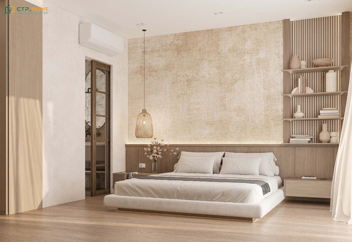 Sử dụng các chất liệu nội thất hiện đại sẽ giúp gia tăng tính thẩm mỹ cho phòng ngủ tối màu 21m2 trở lên