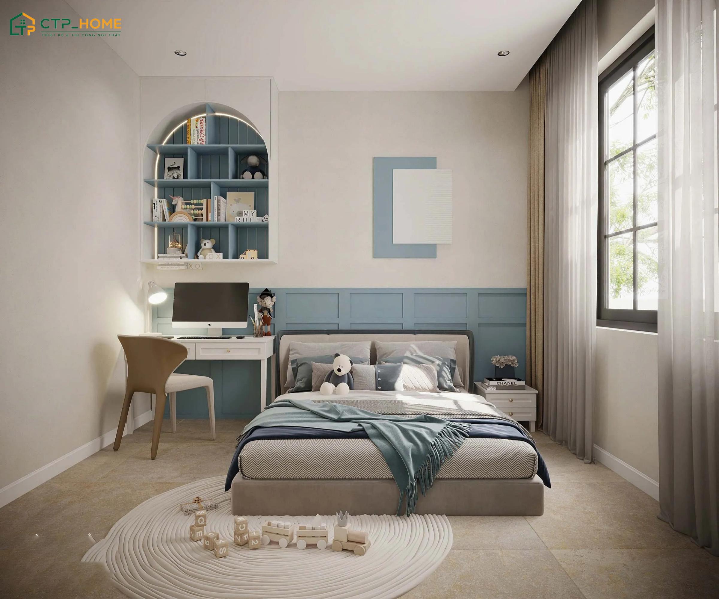Mẫu decor phòng ngủ tối giản cho bé trai thu hút với sự gọn gàng nhưng vẫn có cá tính riêng