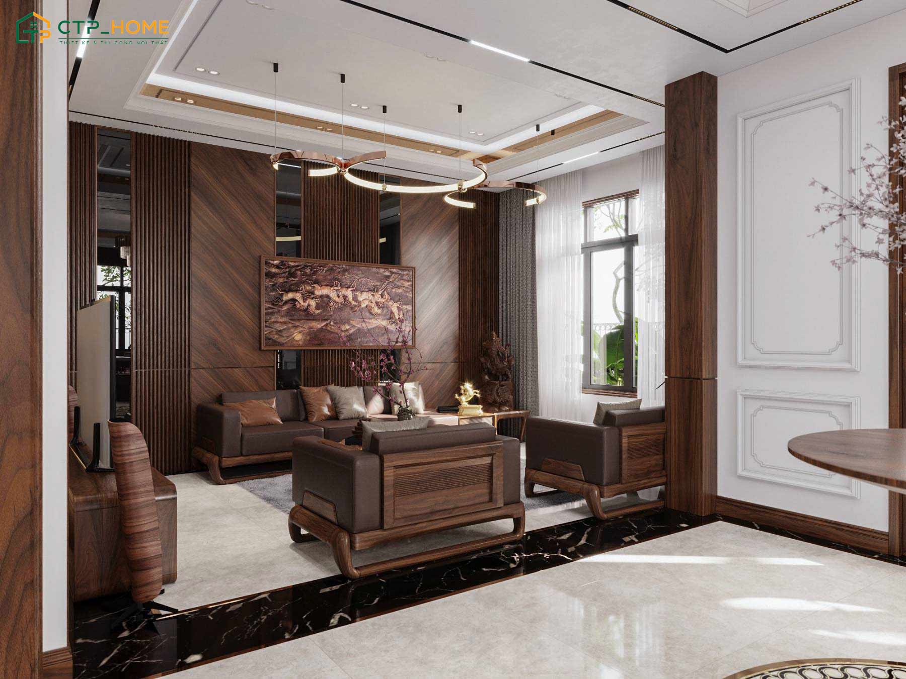 Không gian được tính toán kỹ lưỡng về màu sắc để gam màu nâu của gỗ không làm tổng thể bị tối hay nặng nề