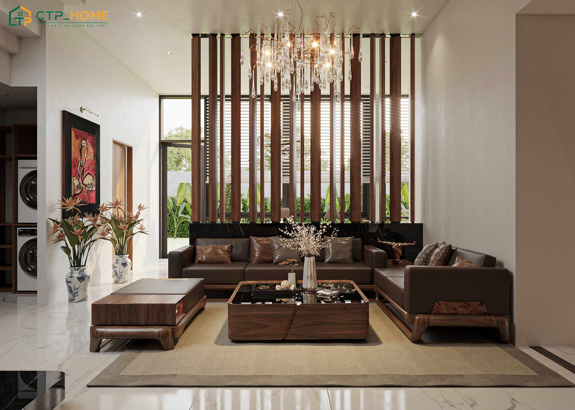 Mẫu thiết kế nội thất biệt thự gỗ óc chó được ưa chuộng nhờ độ bền cao và có giá trị sử dụng lâu dài