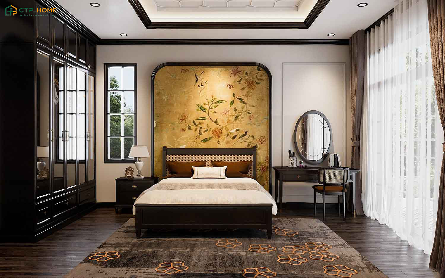 Ánh sáng vàng được sử dụng cho các căn phòng ngủ trong biệt thự Indochine để tạo cảm giác ấm cúng hơn
