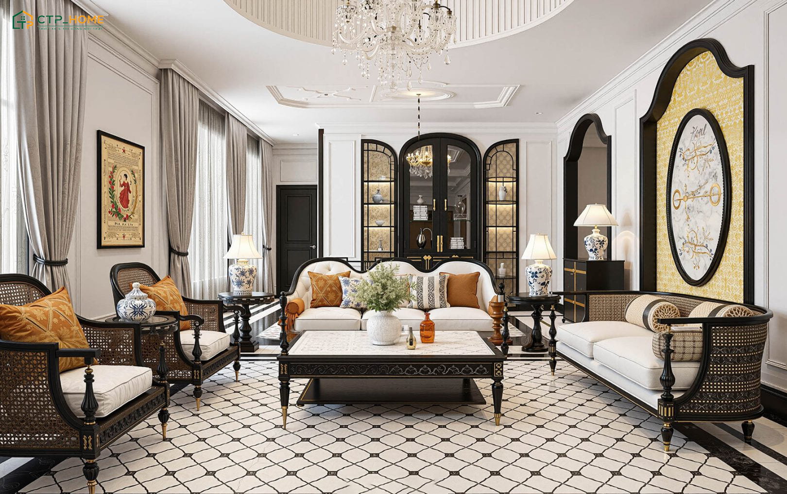 Thiết kế nội thất biệt thự Indochine thường sẽ sử dụng các vật liệu gần gũi với thiên nhiên