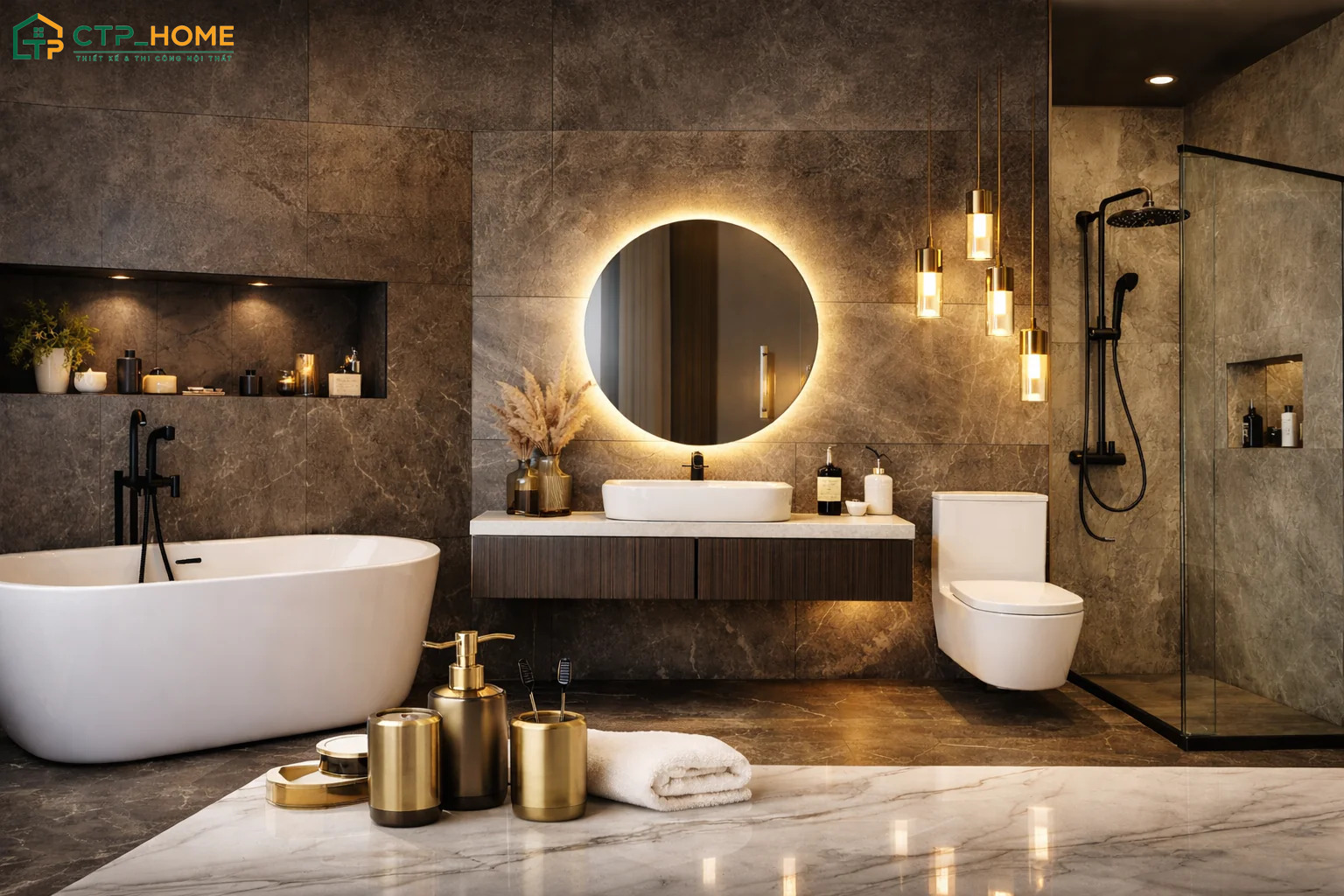 Không gian phòng tắm biệt thự Luxury sẽ được bố trí khoa học để đem lại cảm giác thoải mái cho gia chủ