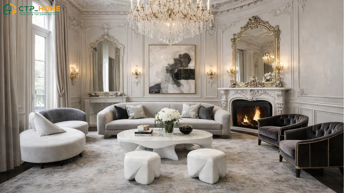 Mẫu thiết kế nội thất biệt thự phong cách Rococo Luxury sở hữu vẻ đẹp quý phái của kiến trúc Châu Âu