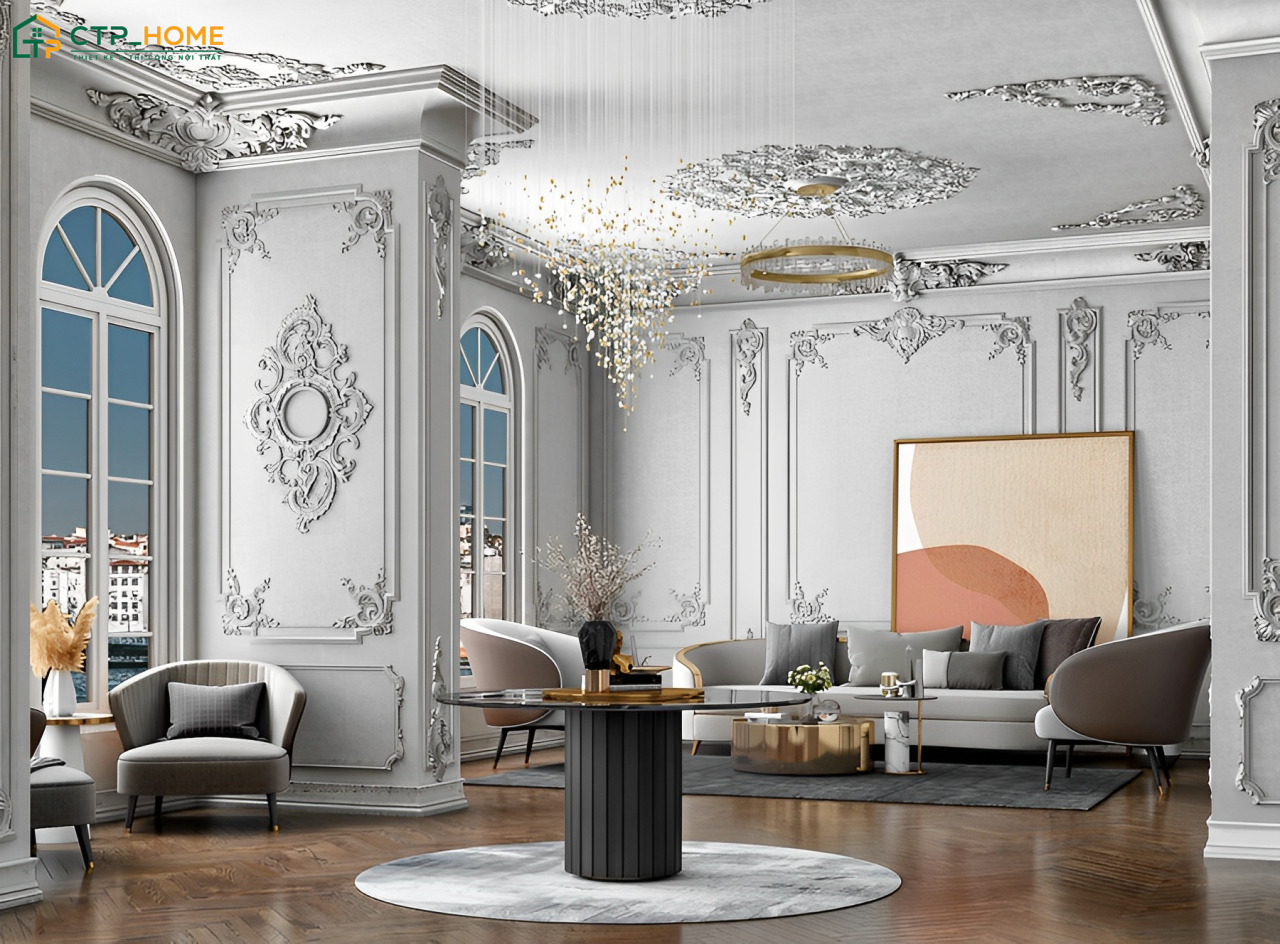 Những họa tiết chạm khắc tinh xảo cùng chi tiết hoàn thiện thủ công là đặc trưng của phong cách Rococo Luxury