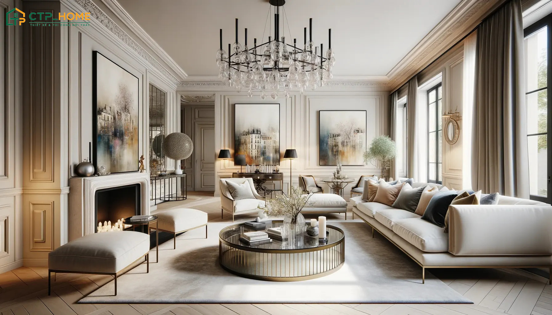 Mẫu dự án thiết kế nội thất biệt thự Pháp tại Đồng Nai do CTP Home thực hiện