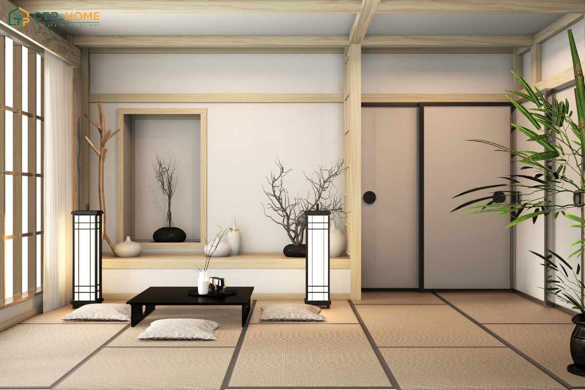 Bố trí cây xanh kết hợp với hệ cửa trượt hợp lý để không gian trở nên thông thoáng hơn