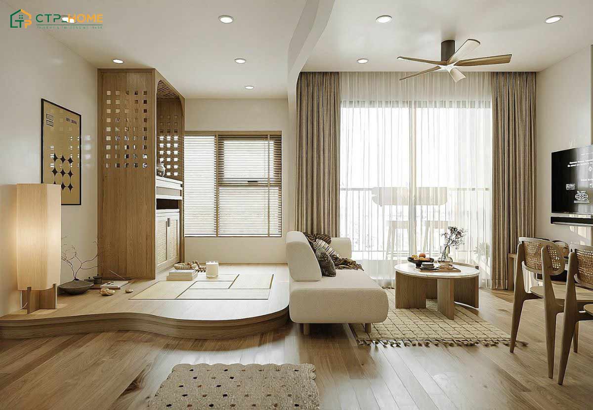 Phòng khách chung cư Nhật Bản sẽ được thiết kế theo hướng tối giản và ưu tiên sự gọn gàng