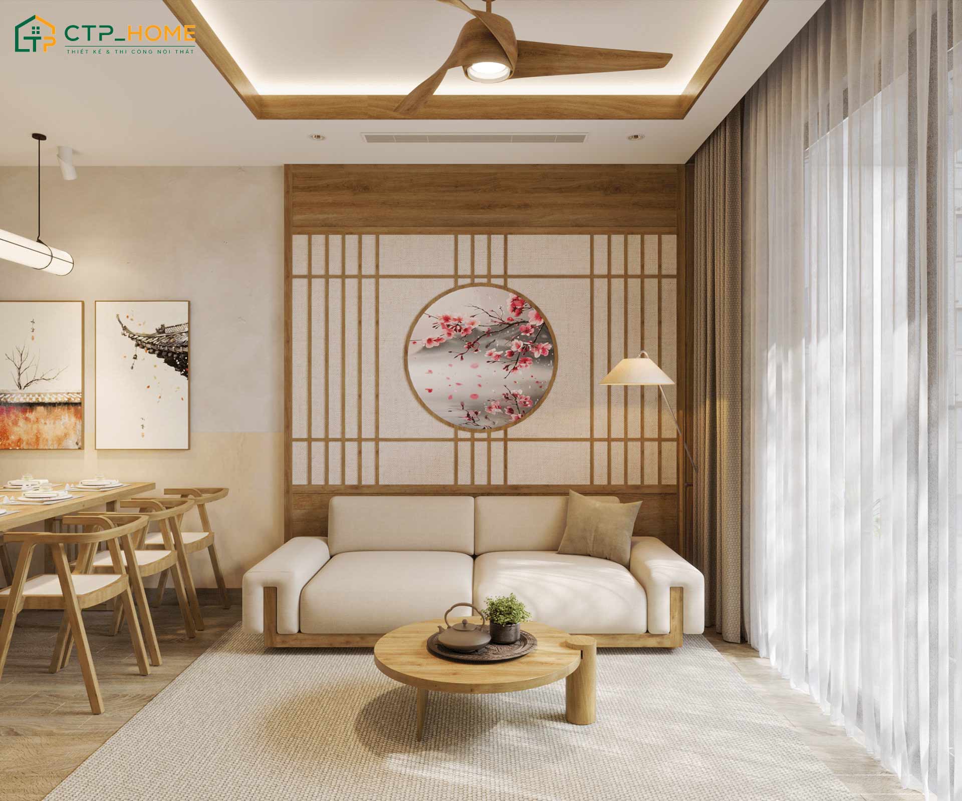Phòng khách được thiết kế tối ưu ánh sáng tự nhiên để giúp không gian luôn thông thoáng và tràn đầy sức sống