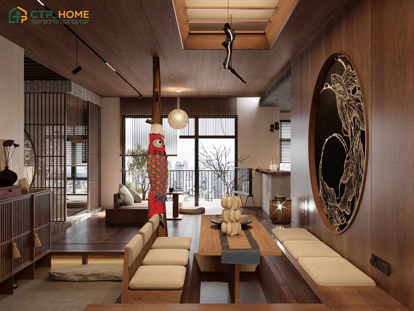 Mẫu dự án thiết kế nội thất căn hộ chung cư phong cách Nhật Bản diện tích 70m2 do CTP Home thực hiện