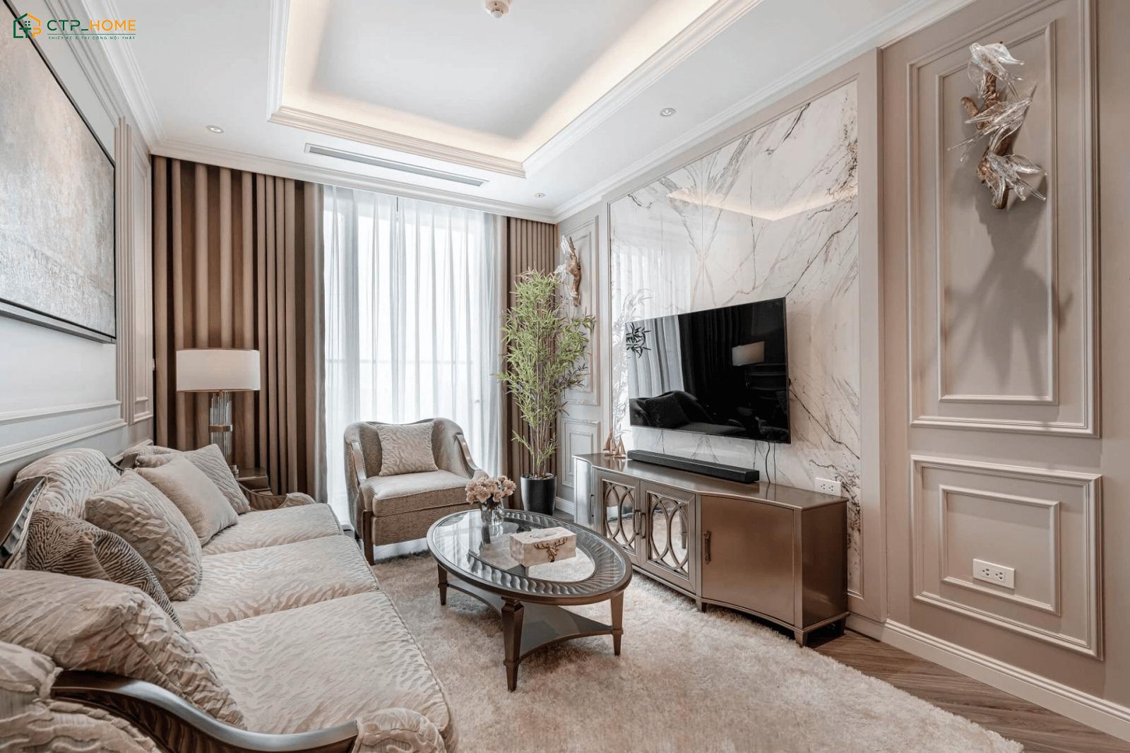 Mẫu thiết kế nội thất chung cư tân cổ điển 1 phòng ngủ sẽ hạn chế các chi tiết trang trí rườm rà