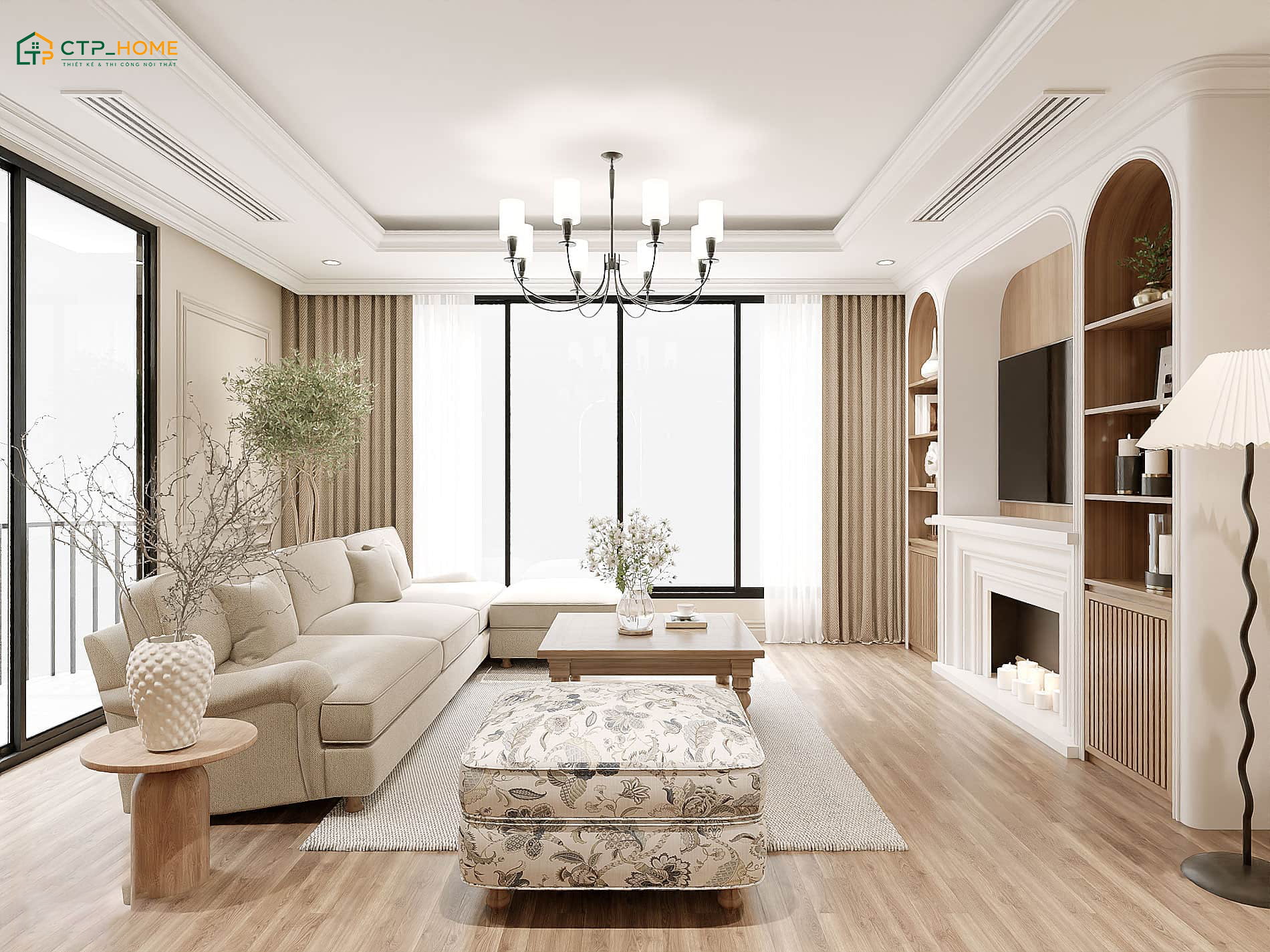 Mẫu thiết kế nội thất chung cư tân cổ điển tone màu nhã nhặn sở hữu diện mạo sang trọng và thanh lịch