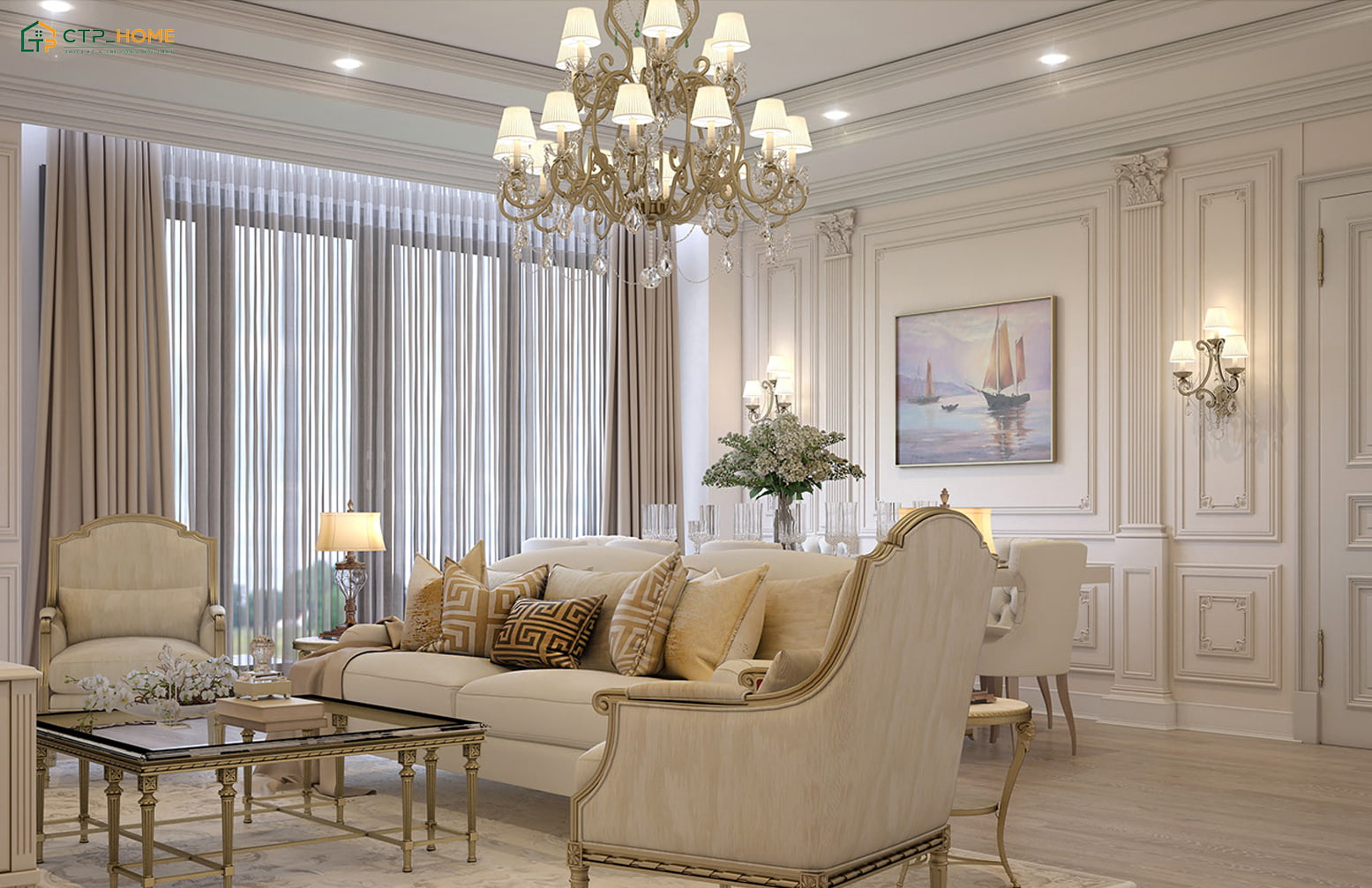 Nội thất chung cư tân cổ điển hiện đại có thiết kế nhẹ nhàng giúp không gian không bị nặng nề