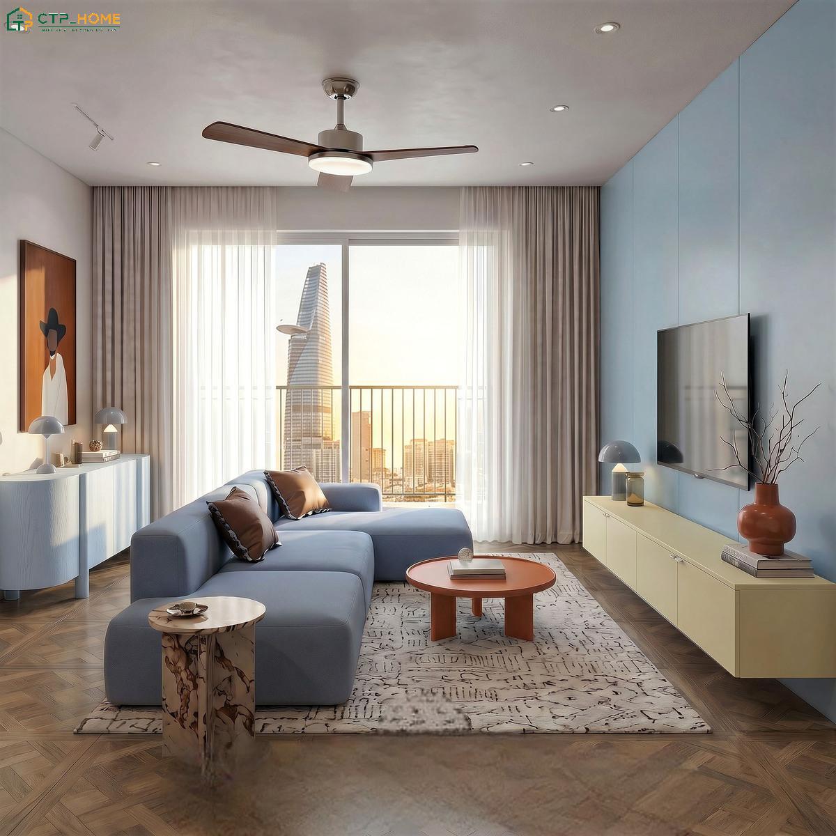 Sự kết hợp hài hòa giữa các gam màu pastel sẽ tạo cảm giác ấm áp và gần gũi hơn cho căn hộ chung cư tối giản