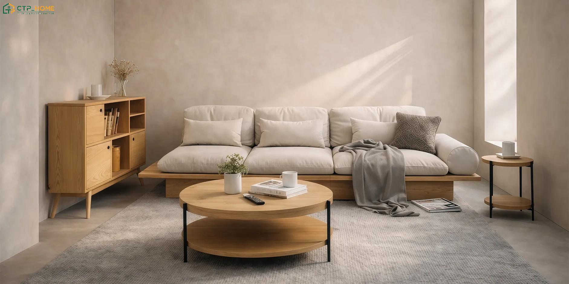 Mẫu thiết kế nội thất chung cư tối giản với chất liệu gỗ tự nhiên và da cao cấp giúp thể hiện gu thẩm mỹ của gia chủ