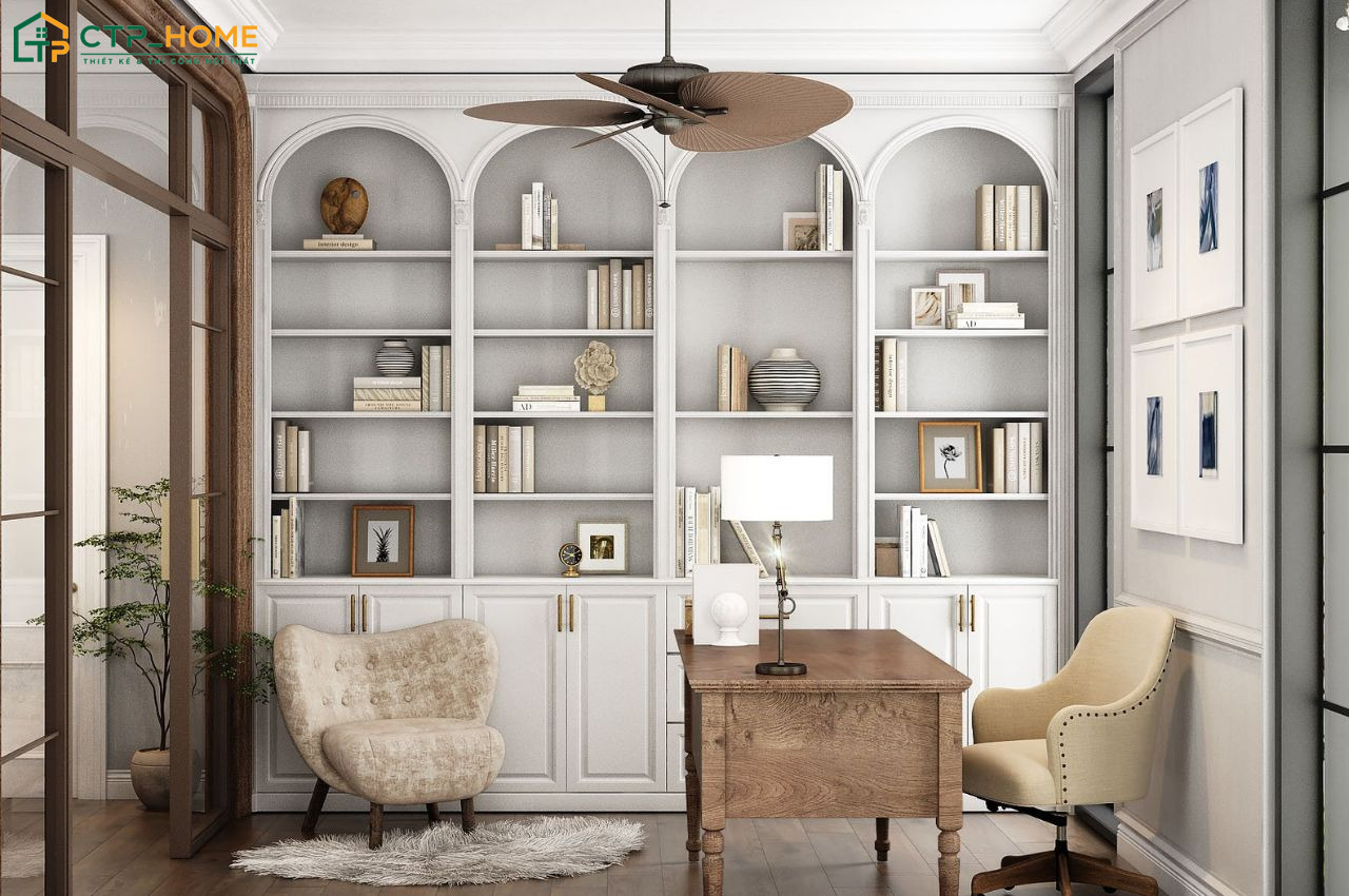 Mẫu thiết kế phòng đọc sách đơn giản sẽ tận dụng tối đa nguồn ánh sáng tự nhiên để đảm bảo sự thông thoáng