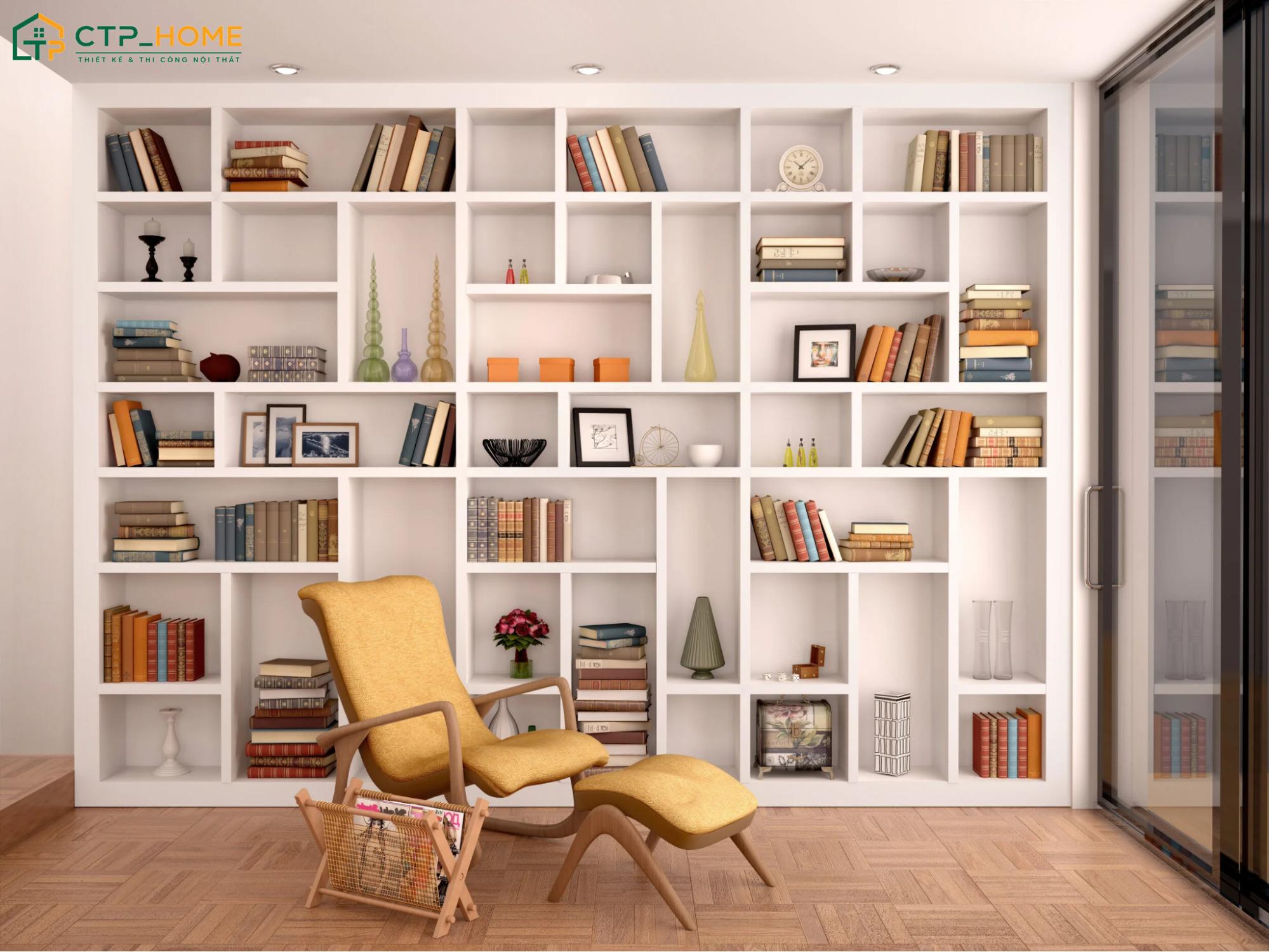 Xu hướng trang trí phòng đọc sách đẹp hiện đại thường sẽ sử dụng đồ nội thất đa năng và các chi tiết trang trí đơn giản