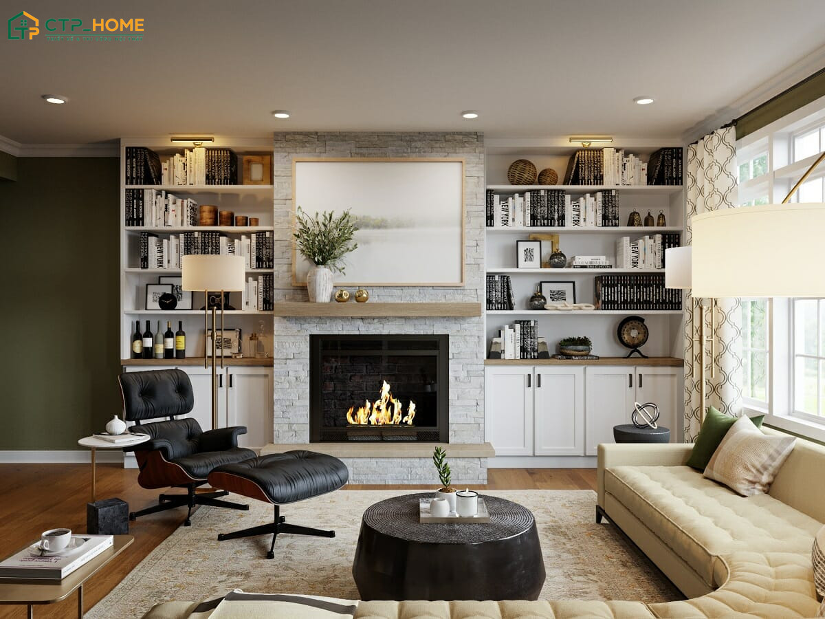 Thiết kế phòng đọc sách kết hợp phòng khách sẽ giúp mang đến một góc đọc sách lý tưởng