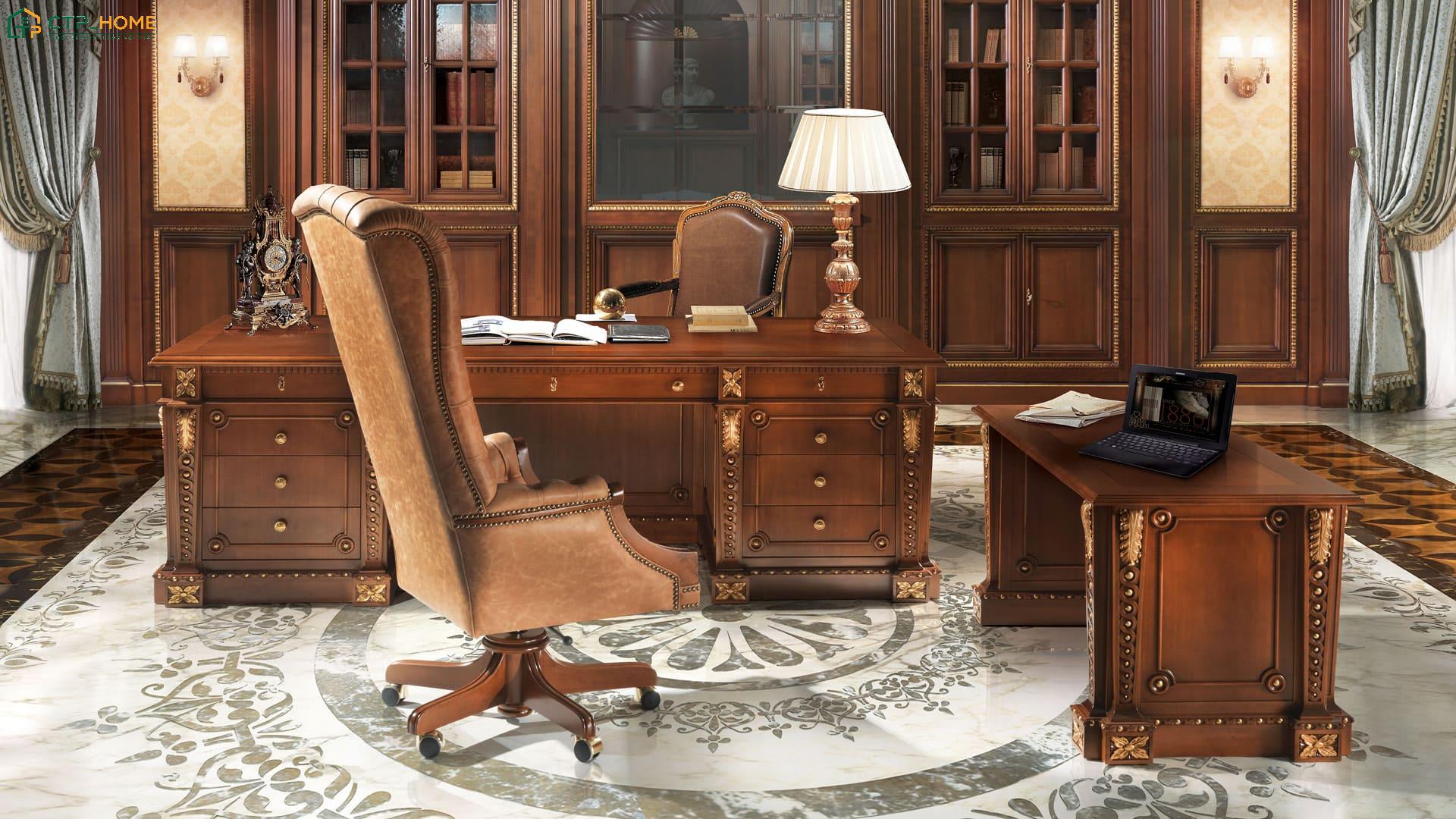 Mẫu thiết kế nội thất phòng làm việc cổ điển sẽ mang vẻ đẹp quyền uy với đồ nội thất bằng gỗ tự nhiên