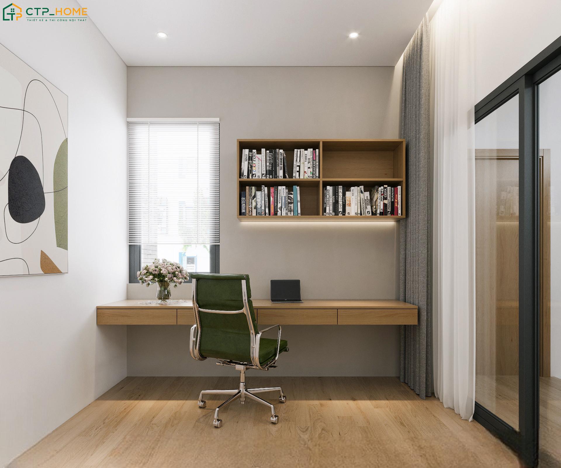 Mẫu phòng làm việc tại nhà đơn giản kết hợp với nội thất hiện đại giúp đảm bảo sự thông thoáng