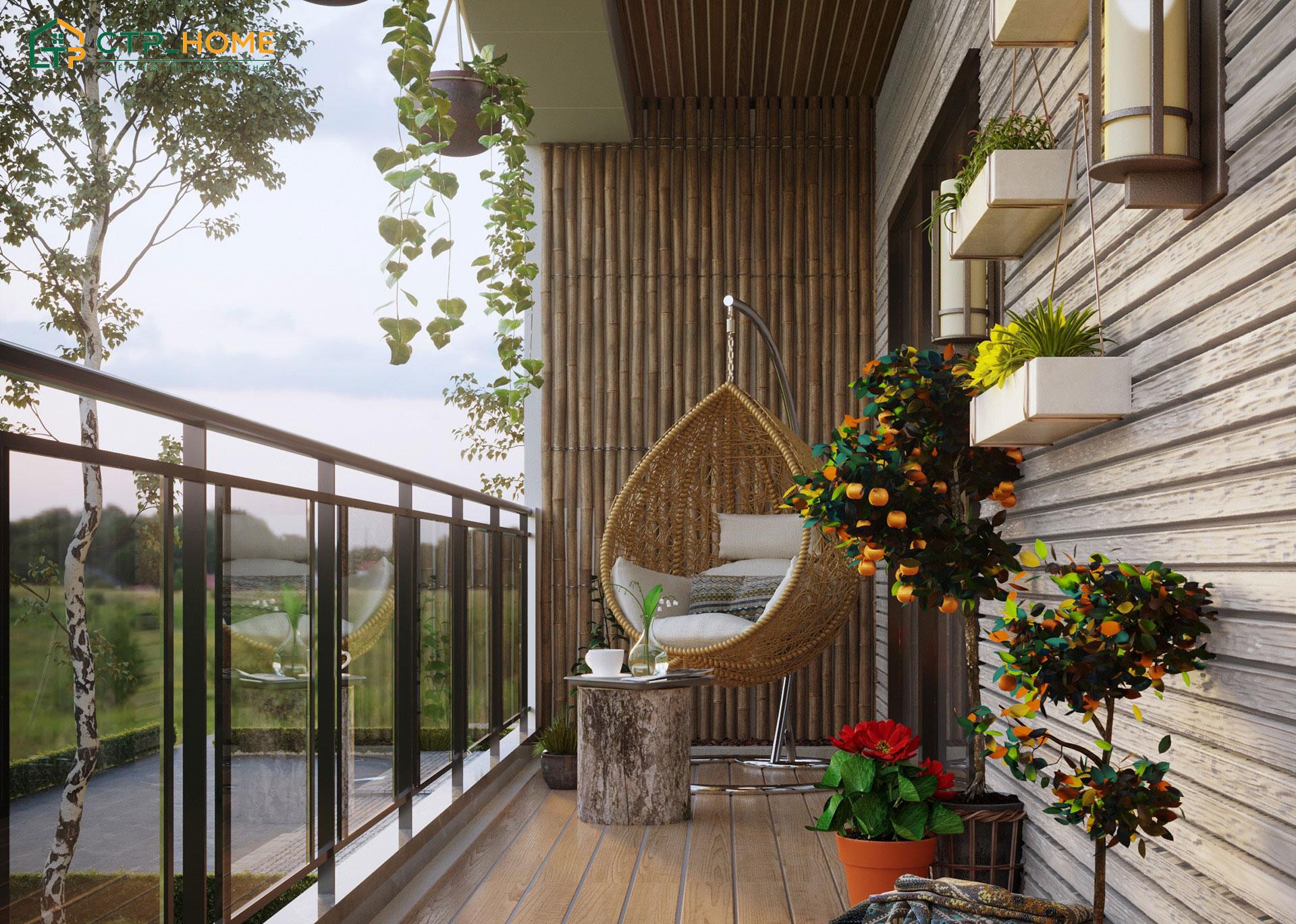 Trang trí ban công bằng xích đu sẽ giúp gia tăng tiện ích sử dụng mà vẫn đảm bảo tính thẩm mỹ