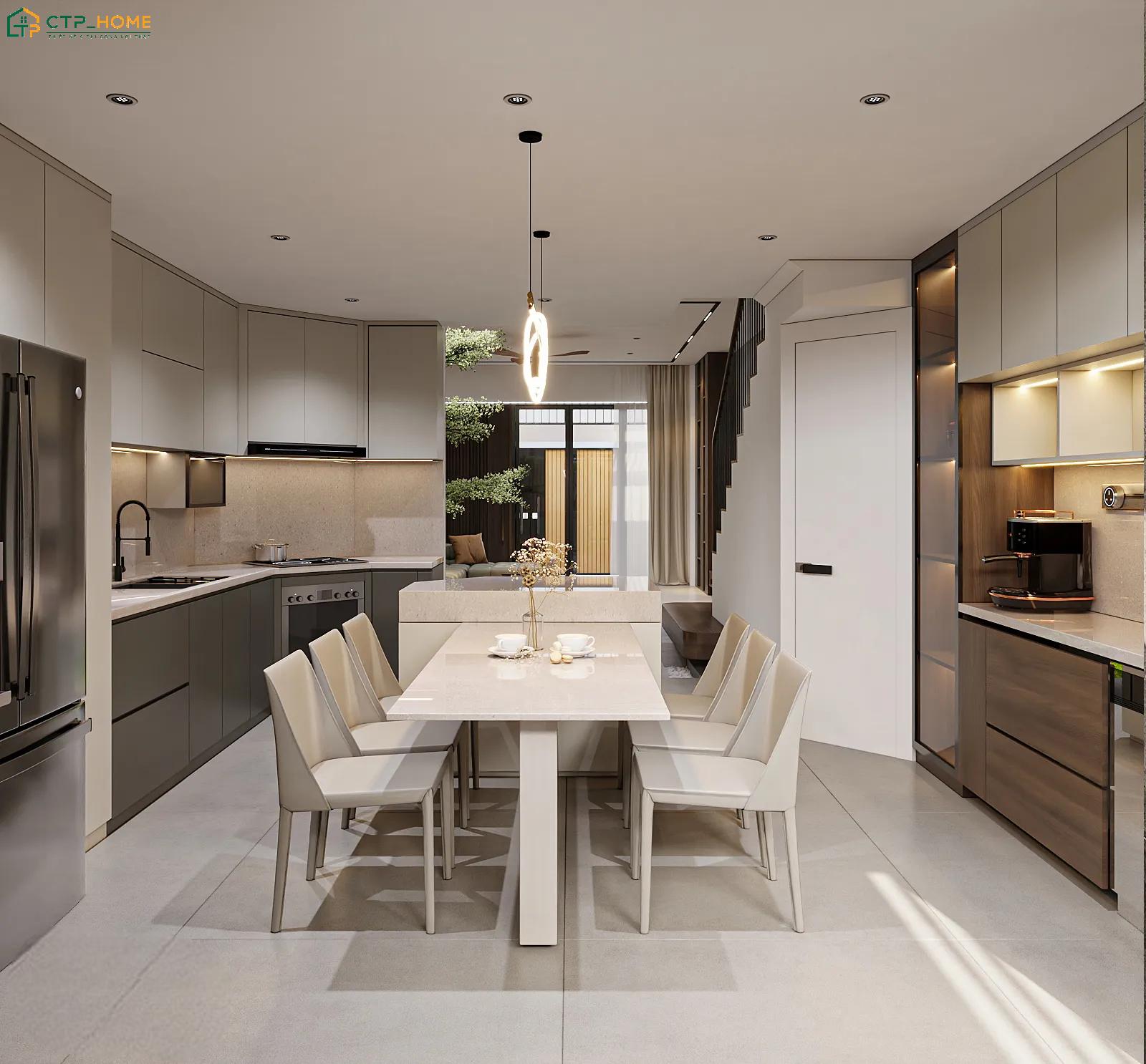 Một vài chi tiết trang trí nhỏ sẽ tạo điểm nhấn vừa đủ giúp phòng bếp nhà ống 3m trở nên sinh động hơn