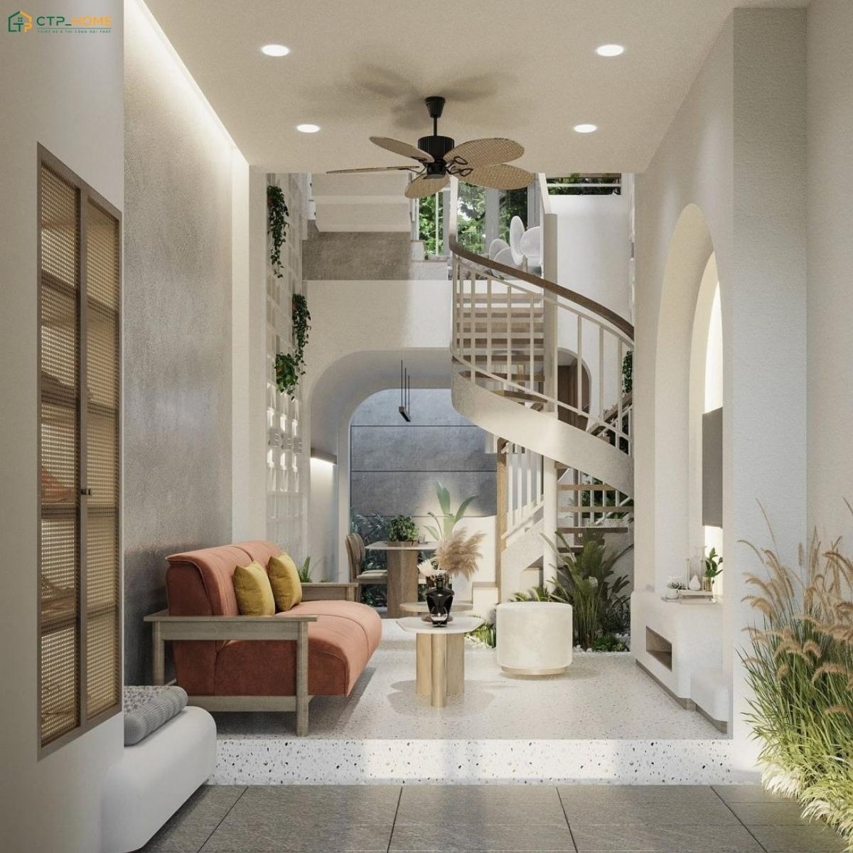 Thiết kế không gian theo xu hướng mở giúp phòng khách nhà ống 3m trở nên thông thoáng hơn