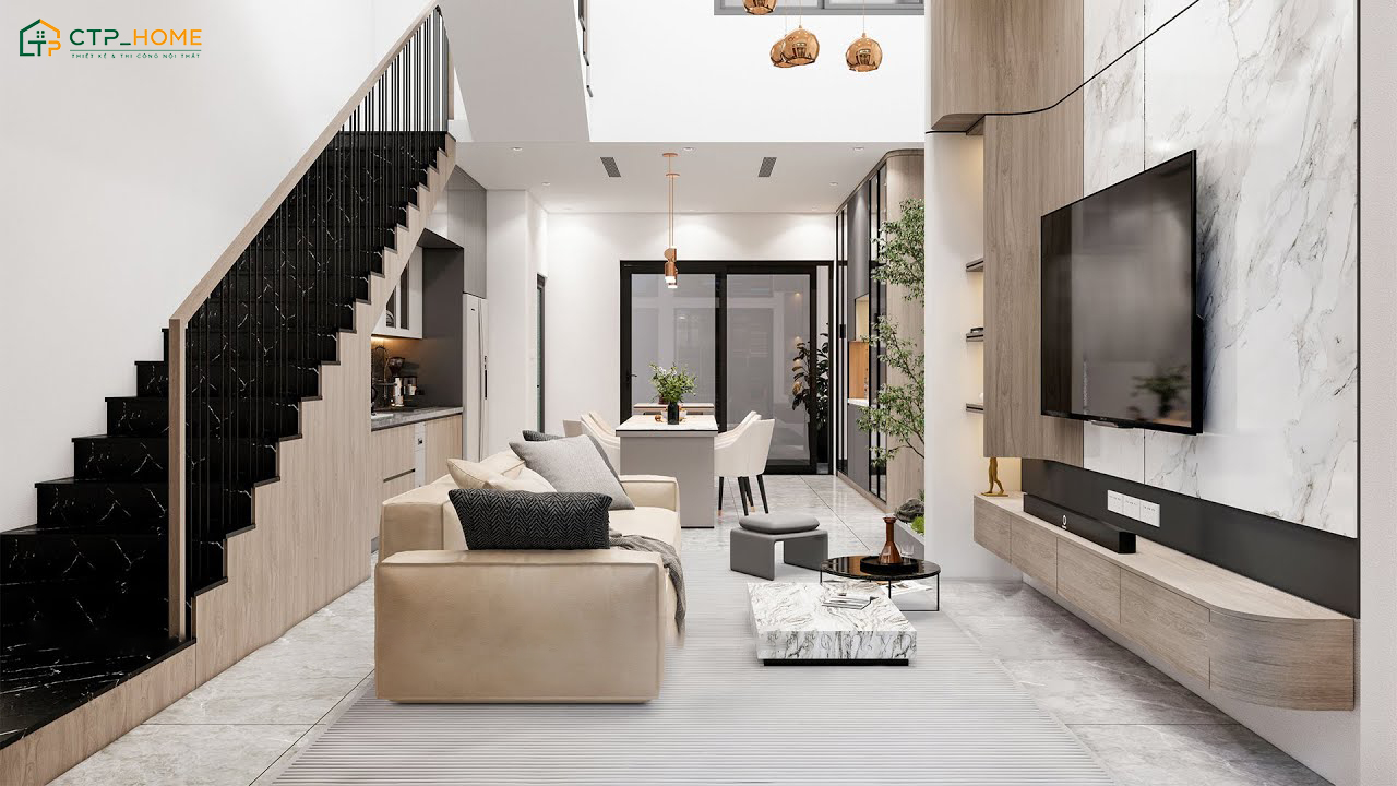 Hệ tủ kịch trần giúp tận dụng chiều cao để gia tăng không gian lưu trữ mà không làm hẹp lối đi