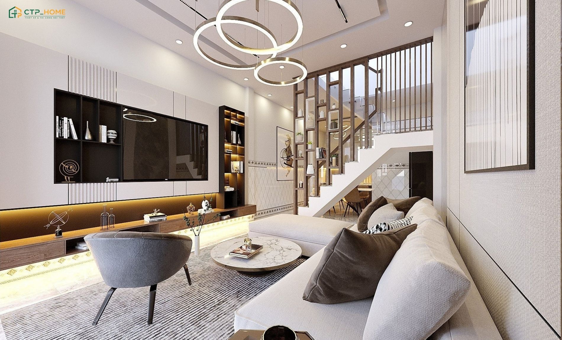Sử dụng các món đồ decor nhỏ xinh sẽ giúp tạo điểm nhấn cho phòng khách nhà ống ngang 4m