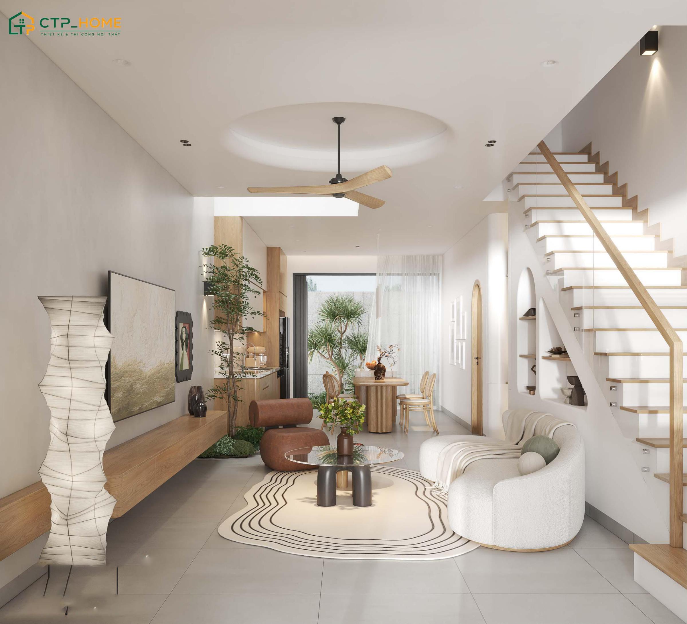Lựa chọn hệ tủ kệ kịch trần hiện đại giúp gia tăng tính thẩm mỹ cho phòng khách nhà ống đẹp 4m