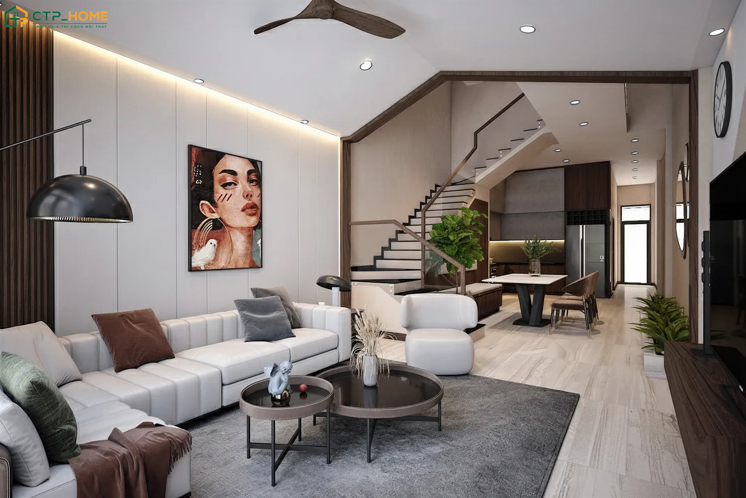 CTP Home là đơn vị thiết kế phòng khách nhà ống 4m có cầu thang đẹp và tối ưu công năng
