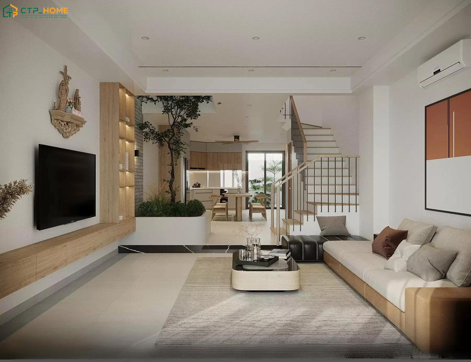 Khu vực cầu thang và phòng khách sẽ được thiết kế đồng bộ để đem đến vẻ đẹp hiện đại và tiện nghi