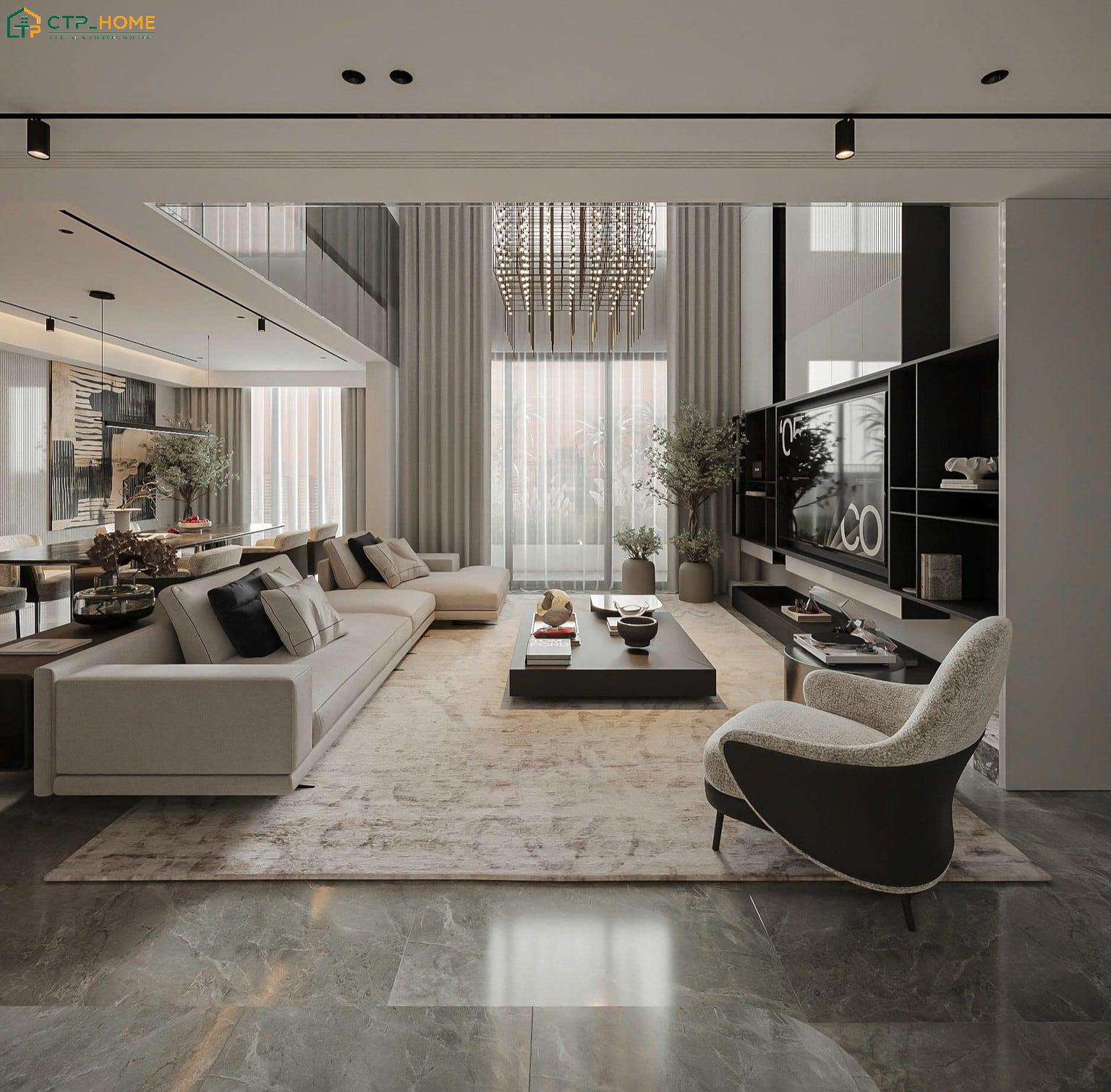 Mẫu thiết kế thông tầng phòng khách Duplex tạo sức hút nhờ diện mạo phóng khoáng và đầy cá tính