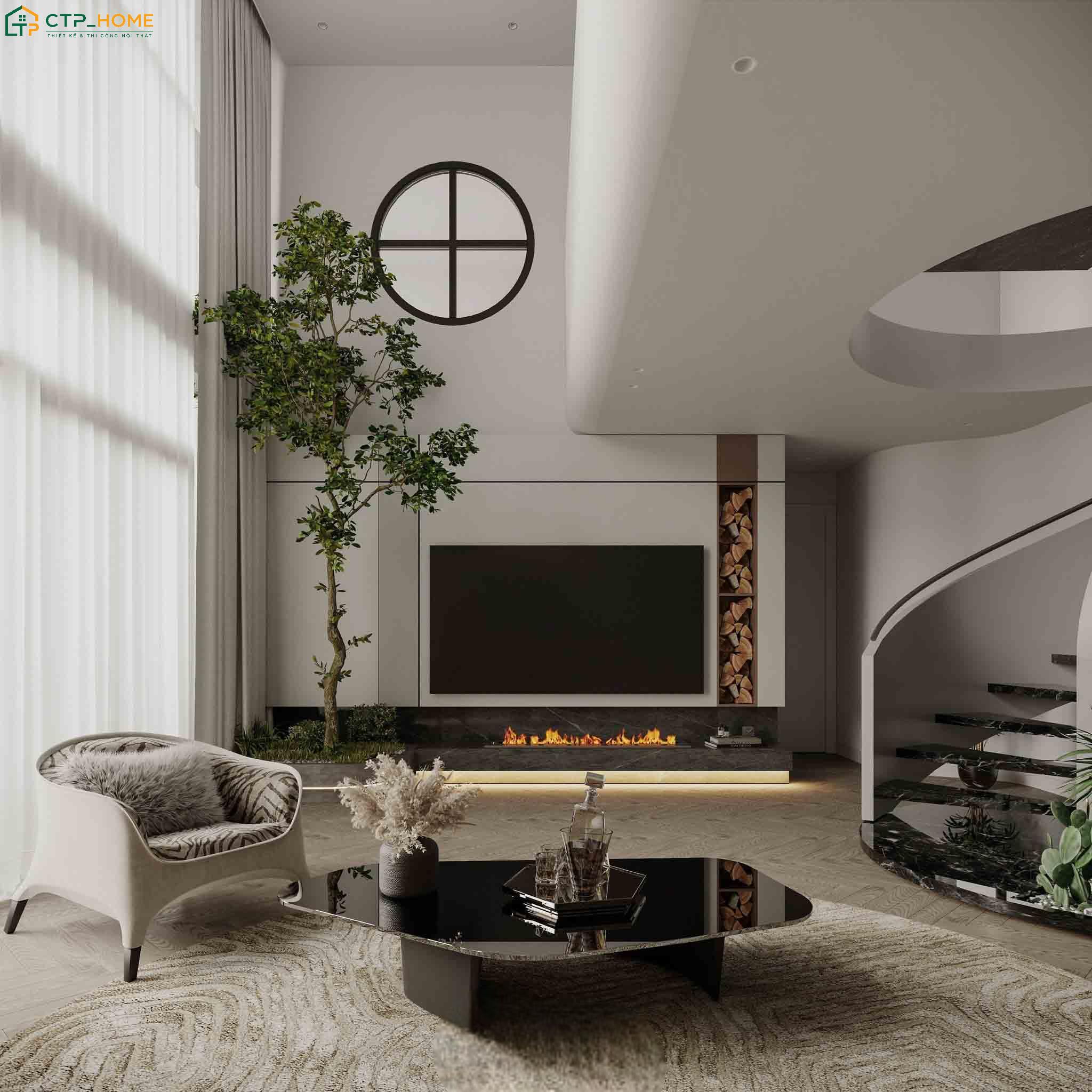 Mẫu phòng khách thông tầng Duplex gây ấn tượng với chiều cao vượt trội cùng khoảng mở rộng thoáng