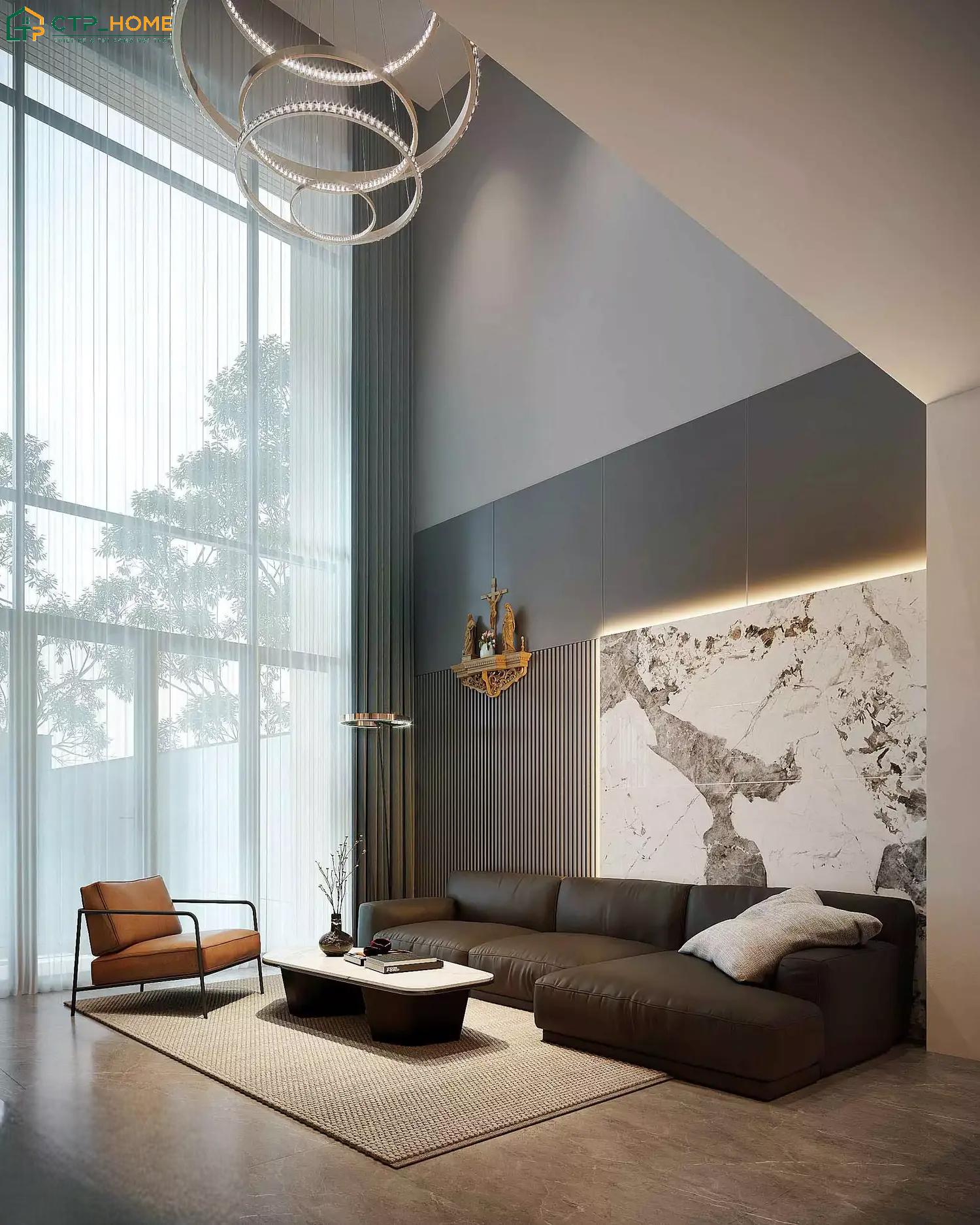 CTP Home là đơn vị chuyên thiết kế nội thất phòng khách thông tầng uy tín và chất lượng