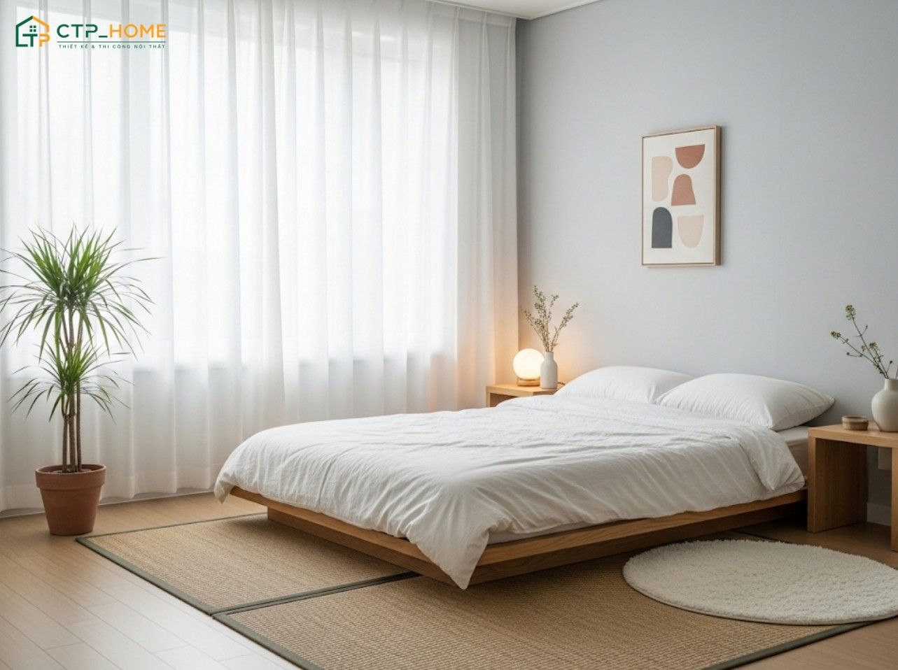 Sử dụng rèm cửa hai lớp sáng màu sẽ tạo cảm giác mềm mại hơn cho phòng ngủ Hàn Quốc