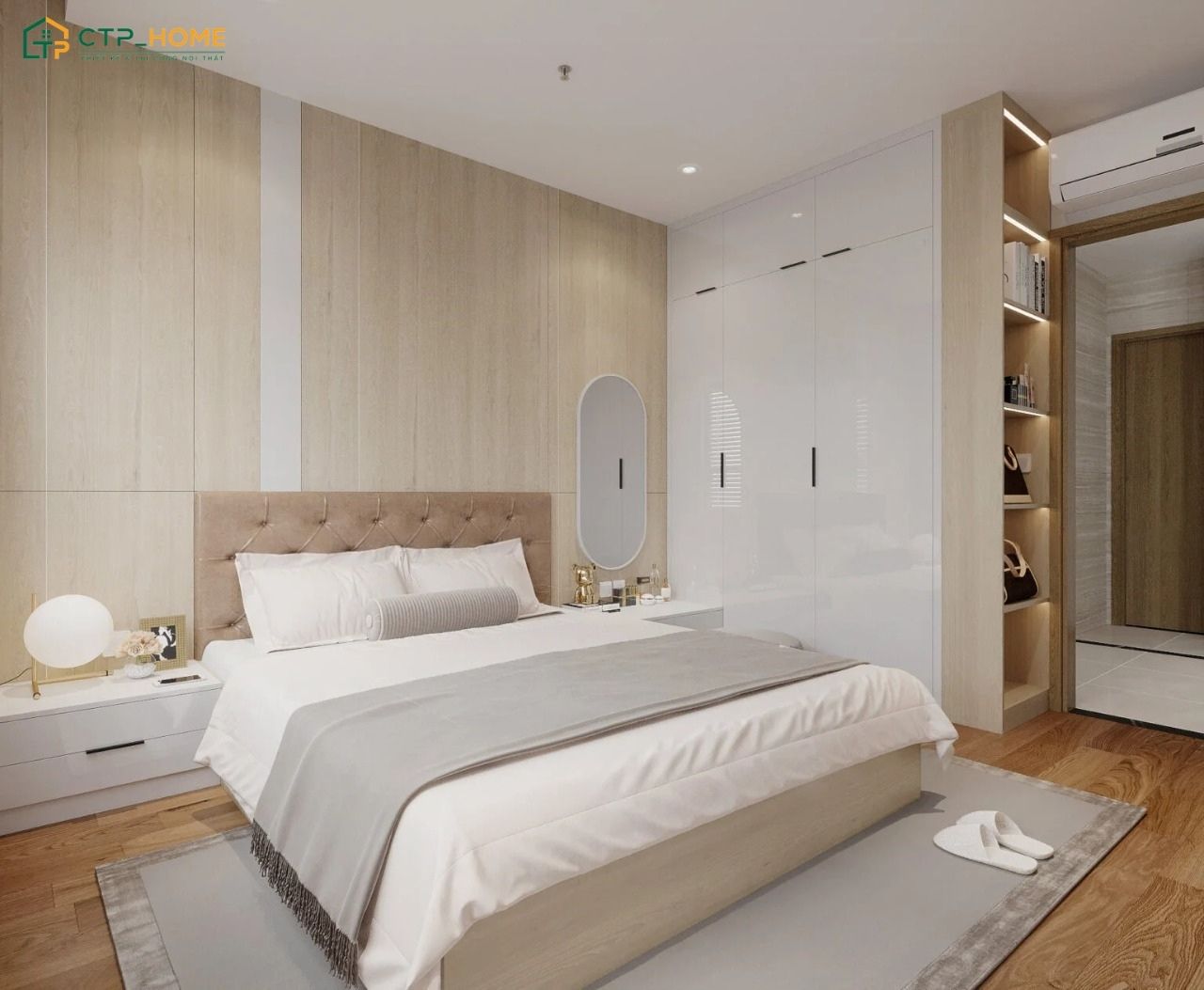 Mẫu decor phòng ngủ Hàn Quốc hiện đại gây ấn tượng với nội thất tối giản và đường nét gọn gàng