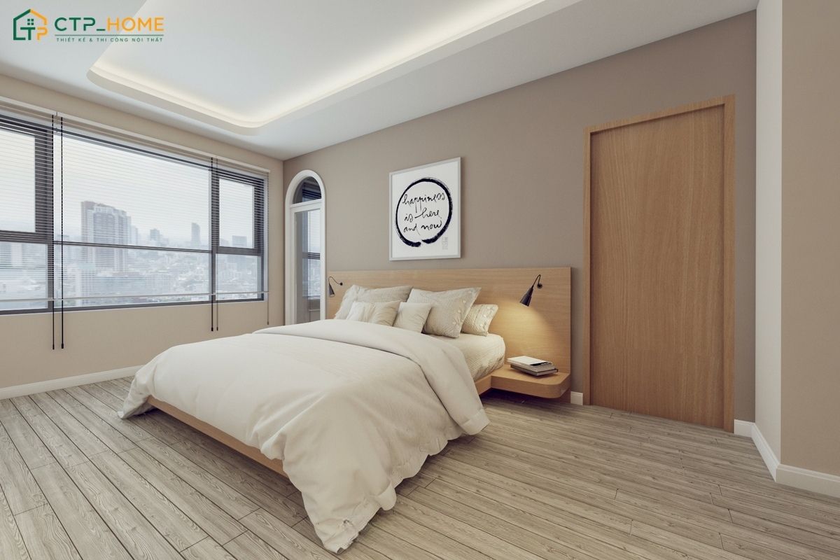 Việc kết hợp nội thất sáng màu và ánh sáng tự nhiên sẽ giúp không gian phòng ngủ trở nên hài hòa hơn