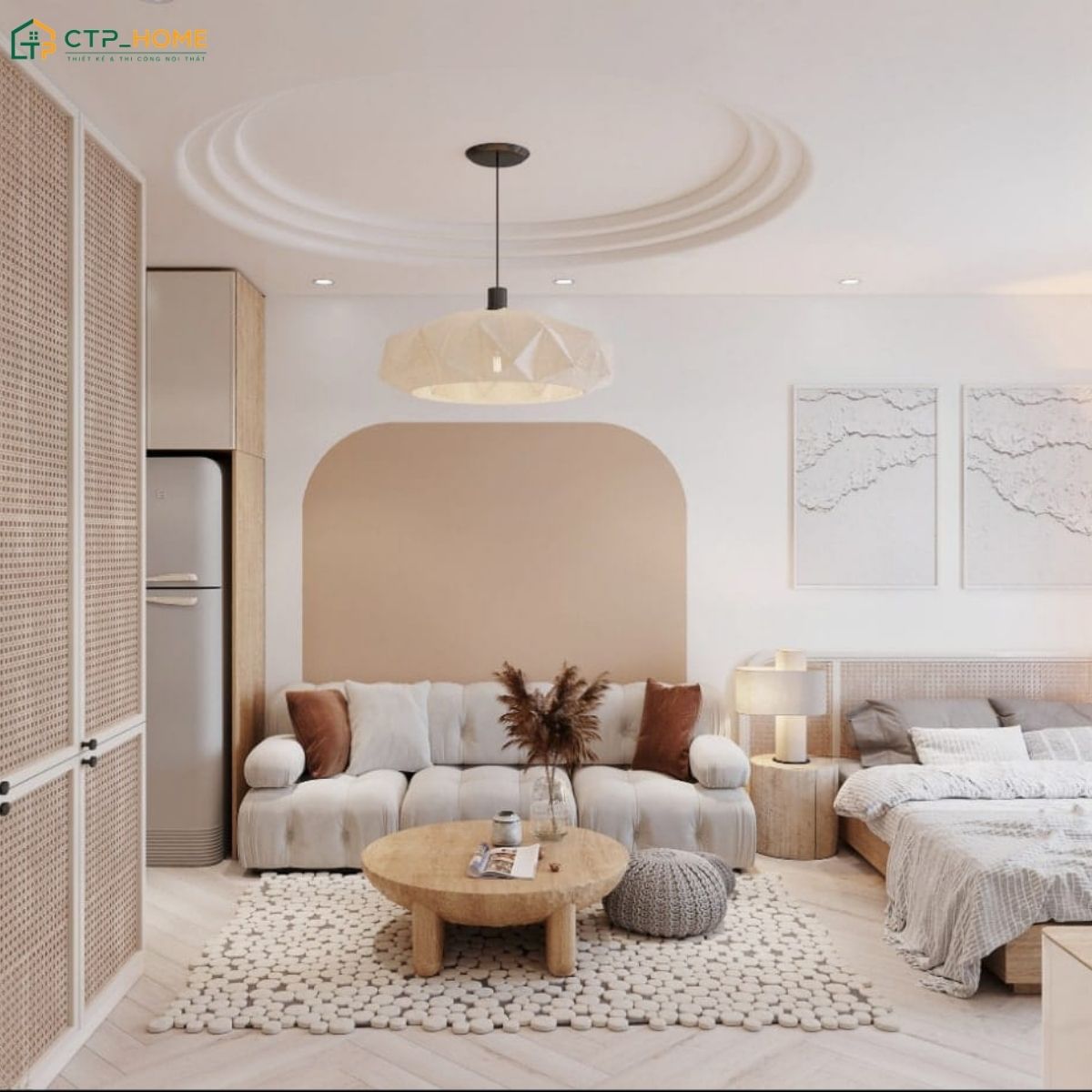 Việc bố trí ánh sáng hài hòa sẽ giúp phòng ngủ kiểu Hàn Quốc trở nên mềm mại hơn