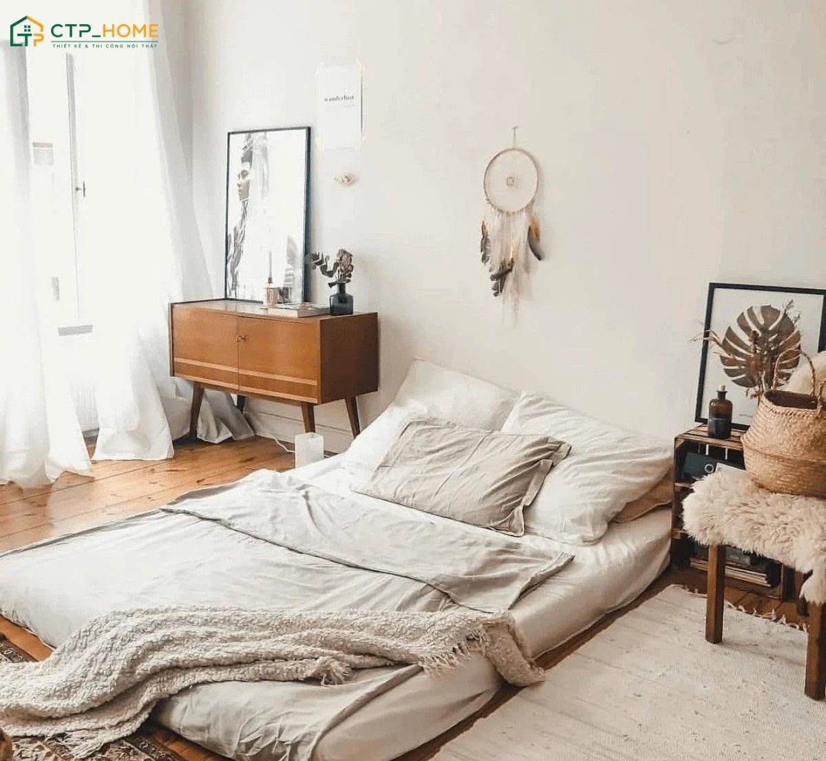 Bố trí nội thất phòng ngủ kiểu Hàn Quốc gọn gàng giúp đảm bảo sự thuận tiện khi sử dụng
