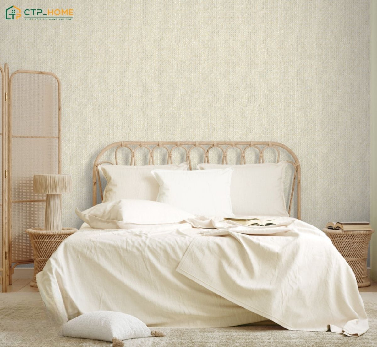Sử dụng giấy dán tường giúp phòng ngủ Hàn Quốc trở nên sinh động và có điểm nhấn hơn