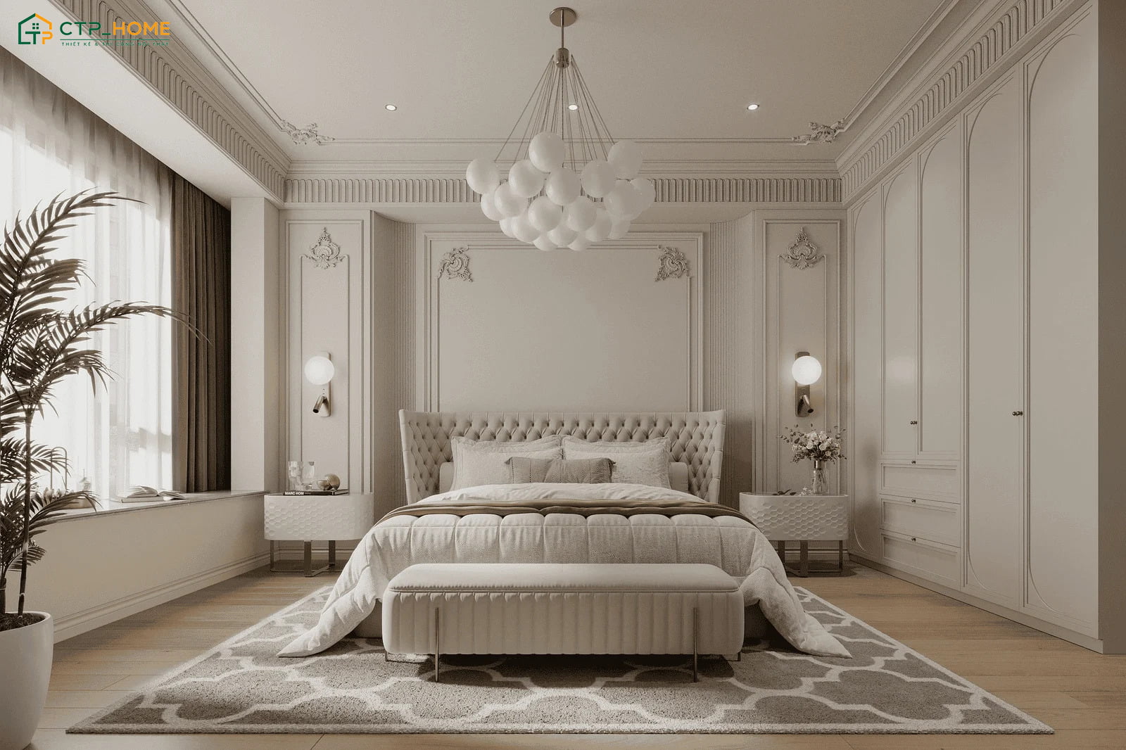 Nội thất phòng ngủ Châu Âu tân cổ điển sẽ có thiết kế đơn giản để tạo cảm giác thông thoáng hơn
