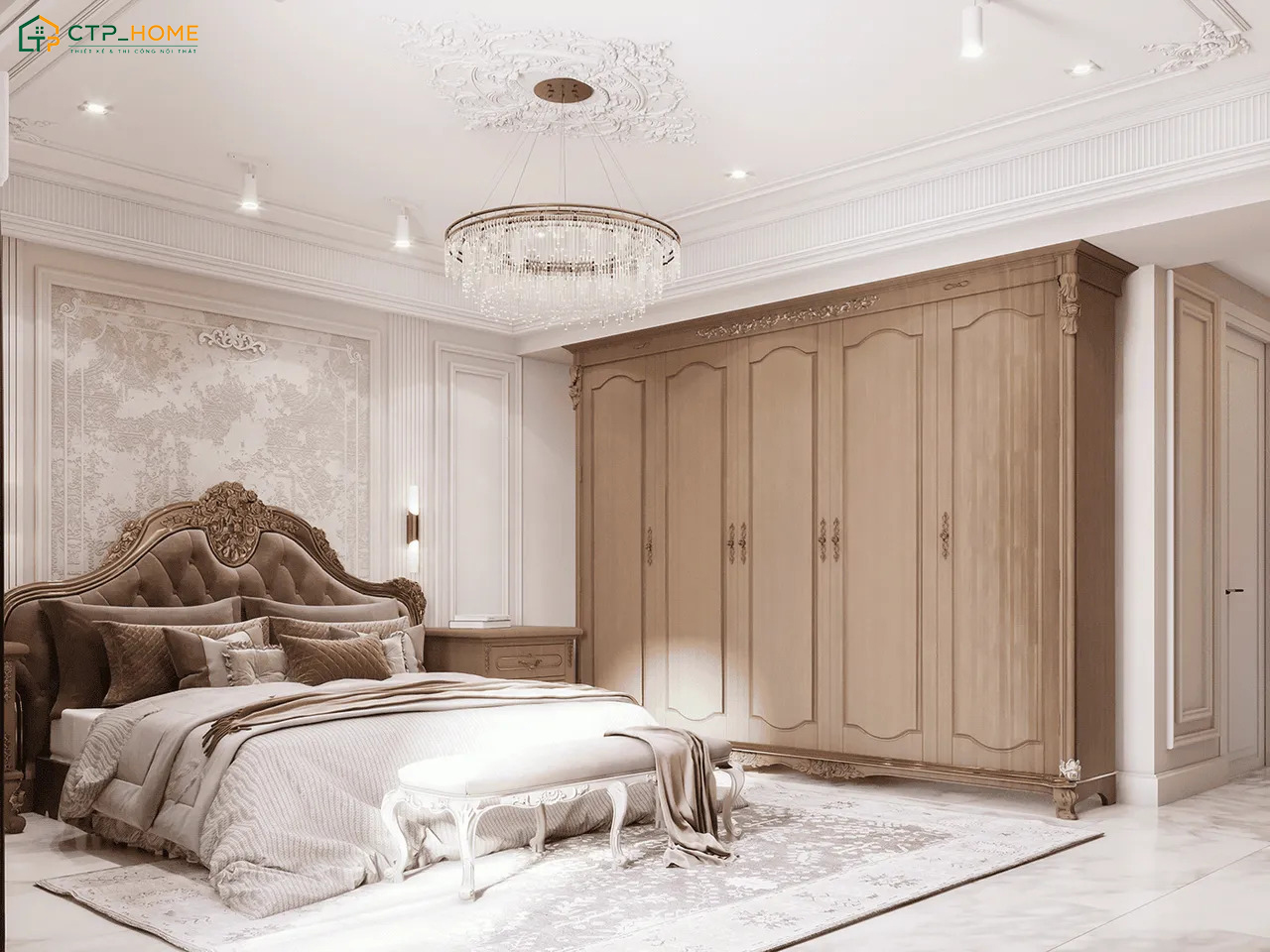 Không gian phòng ngủ phong cách Châu Âu sở hữu vẻ đẹp bền vững và khó bị lỗi thời