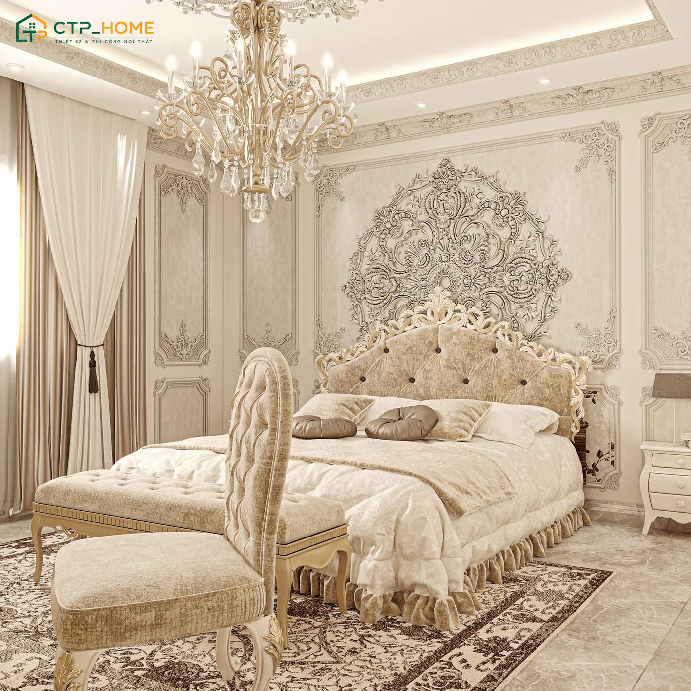 Phòng ngủ kiểu Châu Âu với đường nét tinh tế sẽ giúp khẳng định vị thế và gu thẩm mỹ của gia chủ