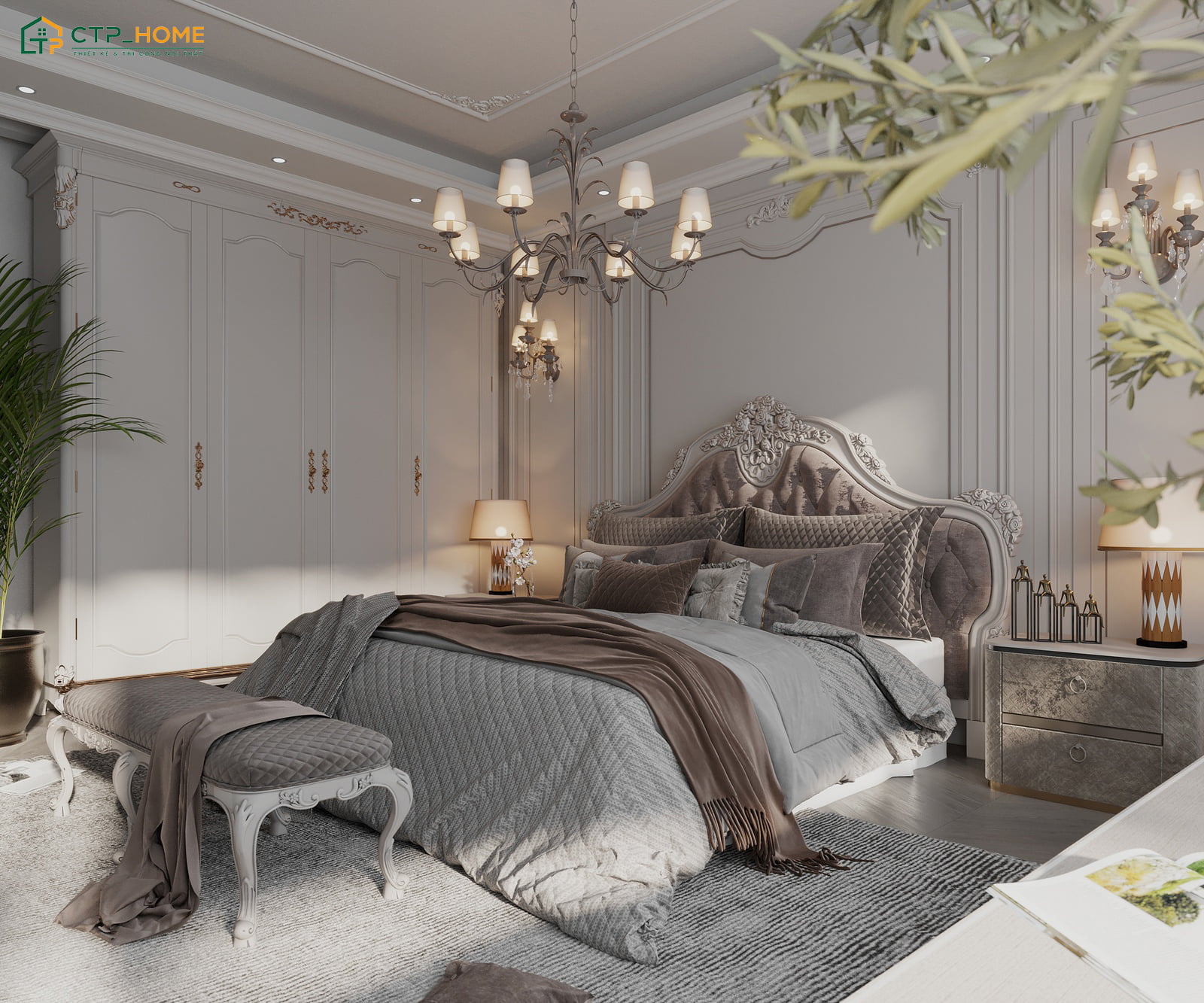 Bố trí ánh sáng trong phòng ngủ phong cách Châu Âu hợp lý để mang đến cảm giác thoải mái hơn