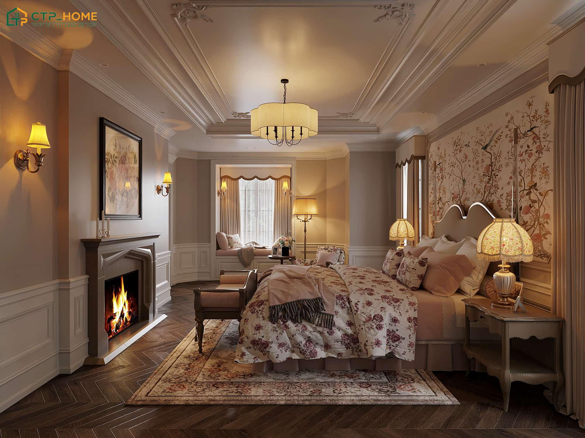 Sử dụng đồ decor nhẹ nhàng giúp tạo điểm nhấn và tăng tính thẩm mỹ cho Phòng ngủ Châu Âu