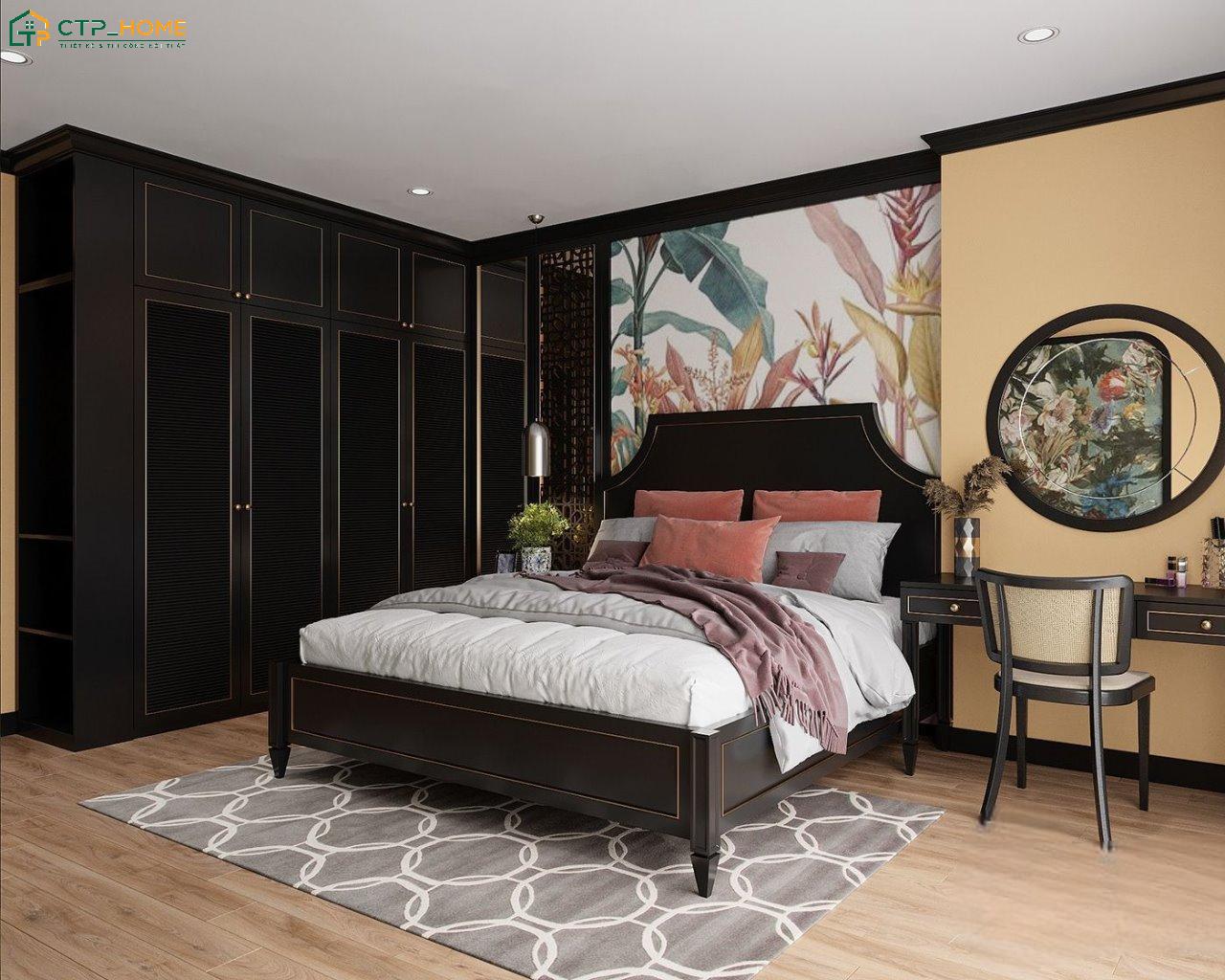 Mẫu phòng ngủ Indochine màu vàng kem sẽ đem đến cảm giác tươi mới nhưng vẫn giữ được nét hoài cổ