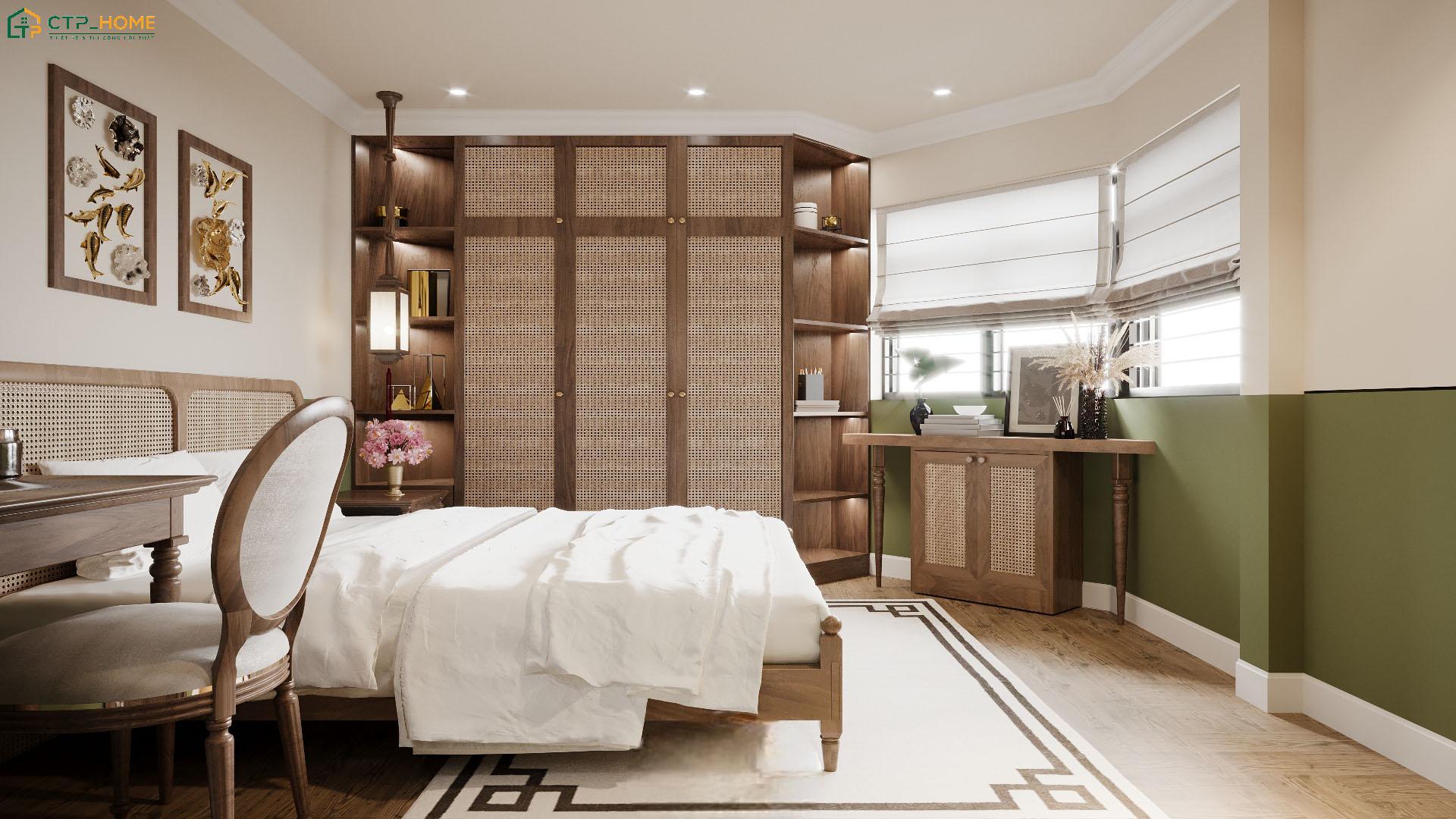 Chất liệu tự nhiên là đặc trưng nổi bật giúp phòng ngủ phong cách Indochine giữ được vẻ đẹp mộc mạc